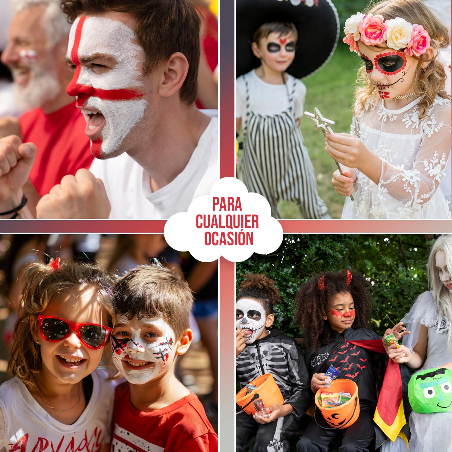 Professional Face Paint Kit for Kids & Adults - 3 Colors (Black, Red, White) - 20g Each with 3 Sponges & 1 Brush - Halloween Makeup, Carnival Body Paint, Vampire Costume - Perfect for Halloween Parties, Carnival Events & Face Painting Activities