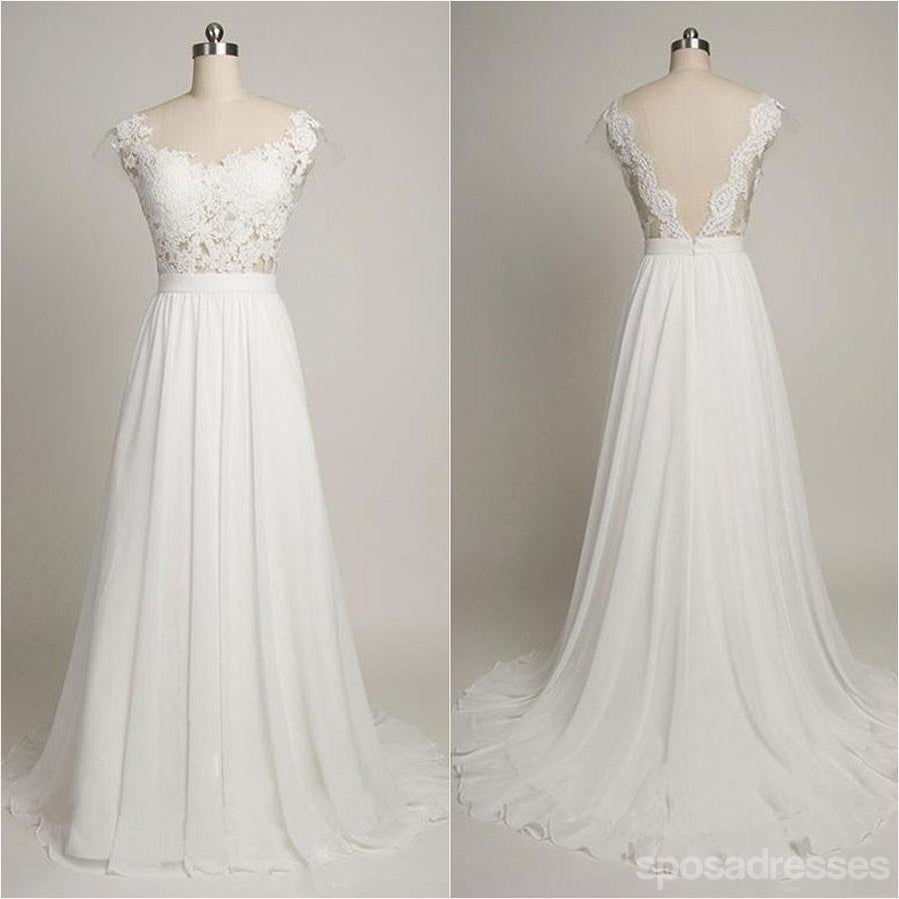 Sheer Backless Lace Cap Sleeve Wedding Dress - Elegant Beach Bridal Gown WD322 | Perfect for Destination Weddings, Beach Elopements & Romantic Photoshoots