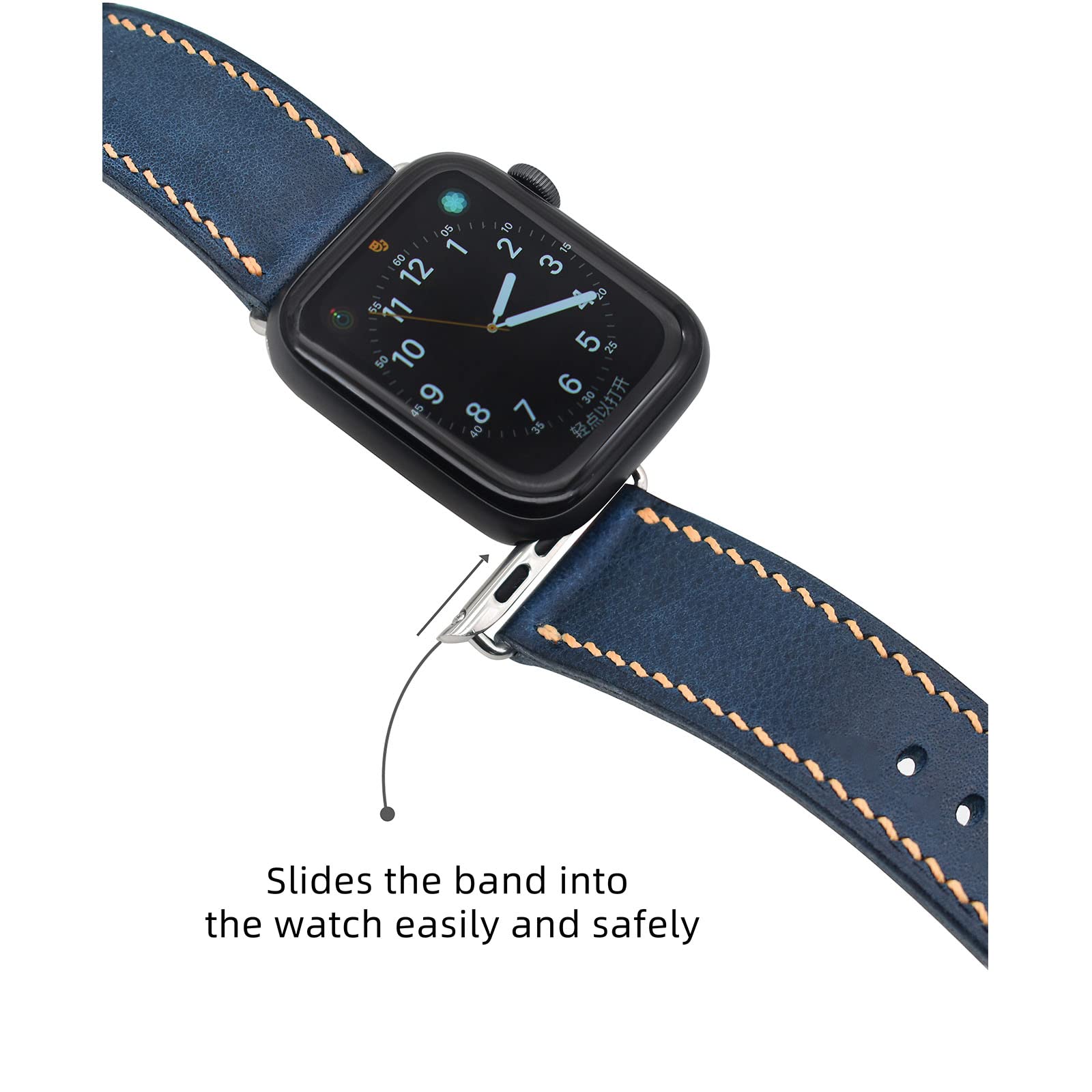 Premium Genuine Leather Apple Watch Band - Compatible with 38mm/40mm/41mm & 42mm/44mm/45mm Models - Vintage Full Grain Leather Strap for Series 9/8/7/6/5/4/3/2/1/SE - Perfect for Business, Casual & Everyday Wear