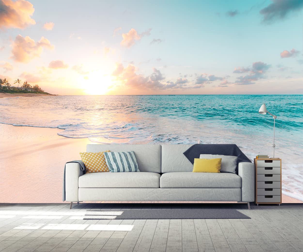 Romantic Sunset Beach Wall Mural - Premium Printed Wallpaper for Living Room, Bedroom & Dining Room Decor | Non-Peel & Stick | Perfect for Coastal, Boho or Vacation Theme Home Design