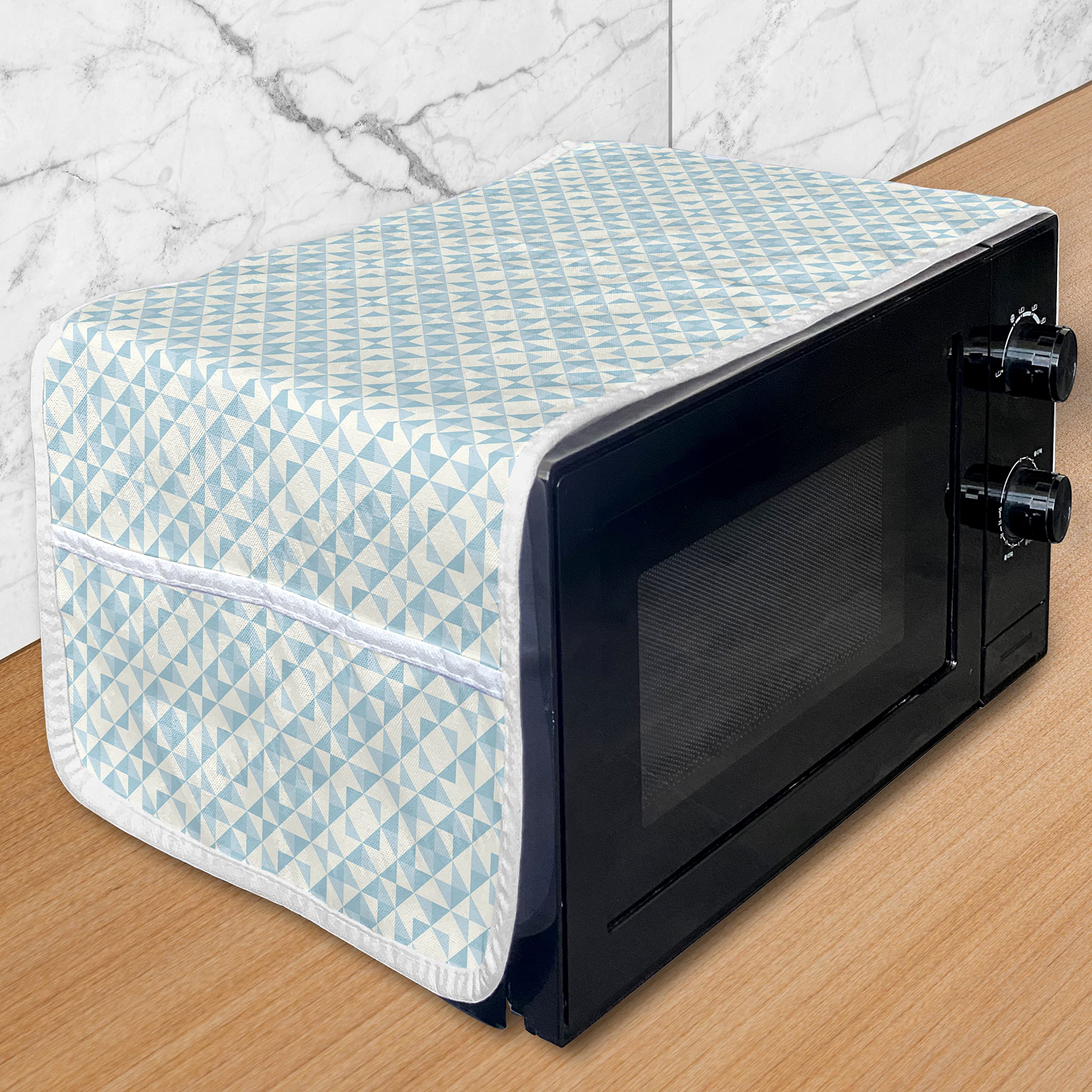 Ambesonne Geometric Microwave Oven Cover - Waterproof Triangle Patchwork Design with Storage Pockets, 36
