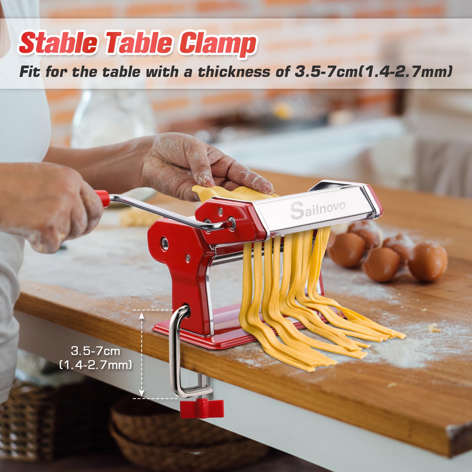 Sailnovo Electric Pasta Maker Machine - 180mm Aluminum Alloy Pasta Roller with 9 Thickness Settings & 2 Cutters - Professional Noodle Maker for Homemade Spaghetti, Fettuccine, Lasagna - Perfect for Italian Cooking, Family Dinners & Restaurant-Style Pasta Dishes