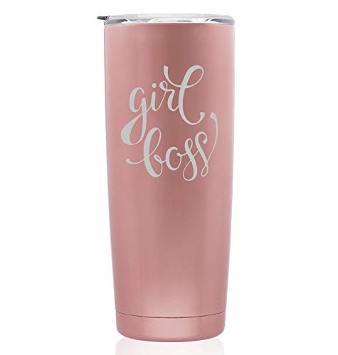 Rose Gold Double Wall Vacuum Insulated Stainless Steel Tumbler - 20oz Skinny Travel Mug for Women | Keeps Drinks Hot/Cold 12+ Hours | Perfect for Office, Gym & Commuting