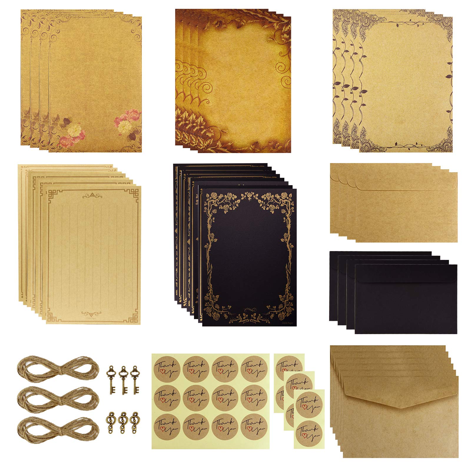 Vintage Stationery Paper and Envelopes Set - Antique Aged Writing Paper for Letters, Invitations & Calligraphy | Perfect for Wedding Stationery, Thank You Cards & Scrapbooking