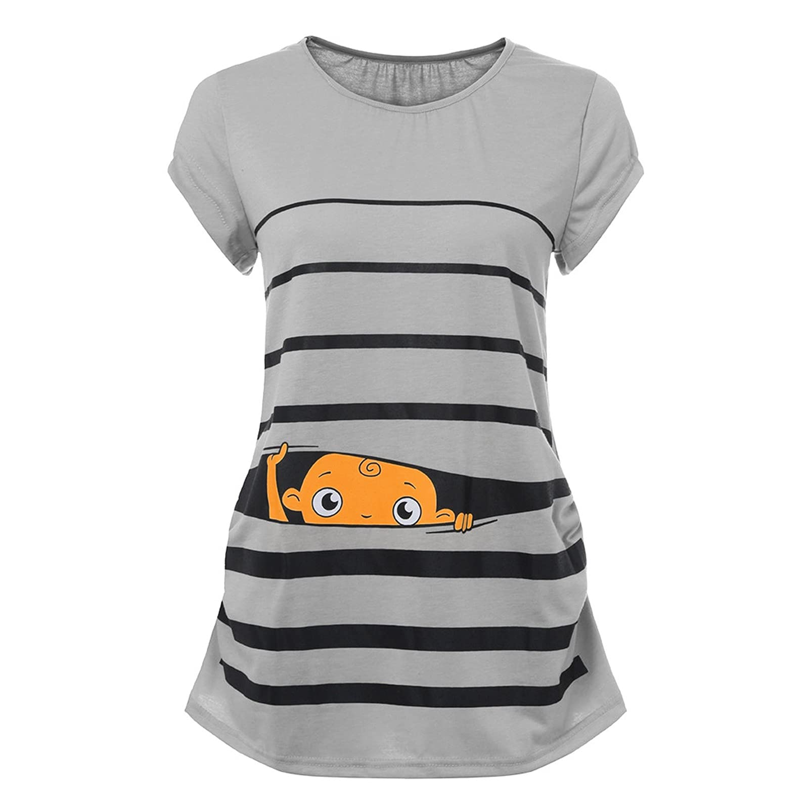Funny Maternity T-Shirt with Baby Print & Stripes - Short Sleeve Pregnancy Top for Women | Perfect for Baby Showers, Pregnancy Announcements & Casual Wear