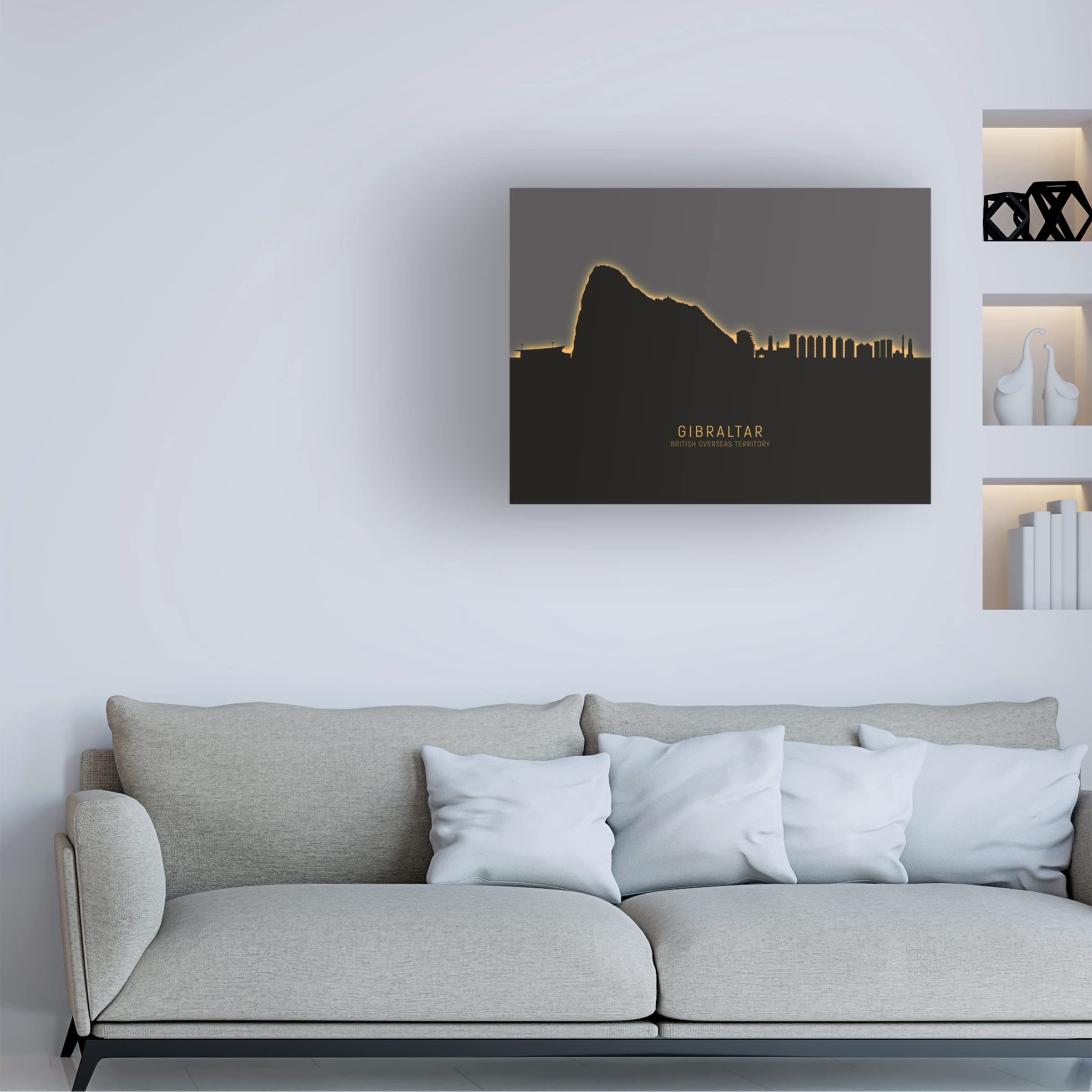 Michael Tompsett Gibraltar Skyline Glow II Canvas Wall Art Print - Modern Cityscape Painting for Living Room & Office Decor - Perfect Gift for Art Lovers & Home Styling