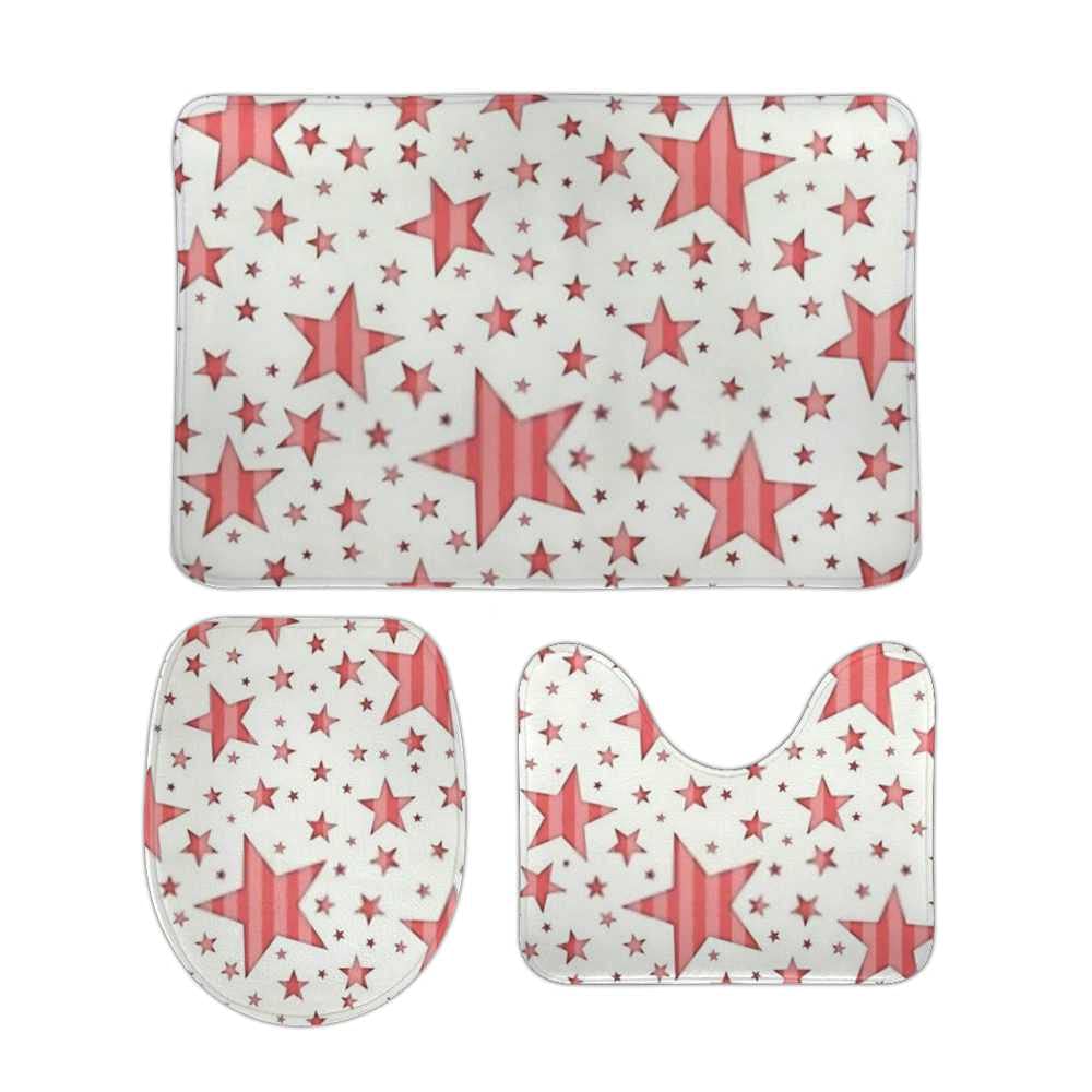 Hapuxt 3-Piece Bath Rug Set - Soft, Absorbent & Anti-Slip Bath Mats with Toilet Lid Cover & U-Shaped Contour Rug | Machine Washable | Perfect for Bathroom, Powder Room & Guest Bath Decor (Pink Star Pattern)