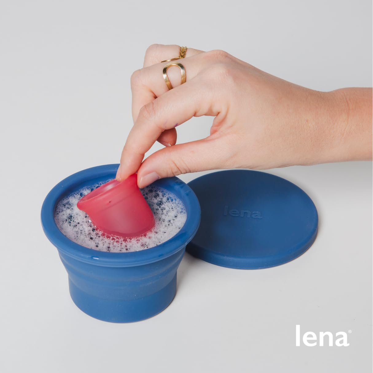 Lena Menstrual Cup Sterilizer Case - Compact & Collapsible Silicone Container for Cleaning Period Cups & Menstrual Discs | Travel, Home, Dorm Use | Feminine Hygiene Essential | Light Blue | Perfect for On-the-Go Women & College Students