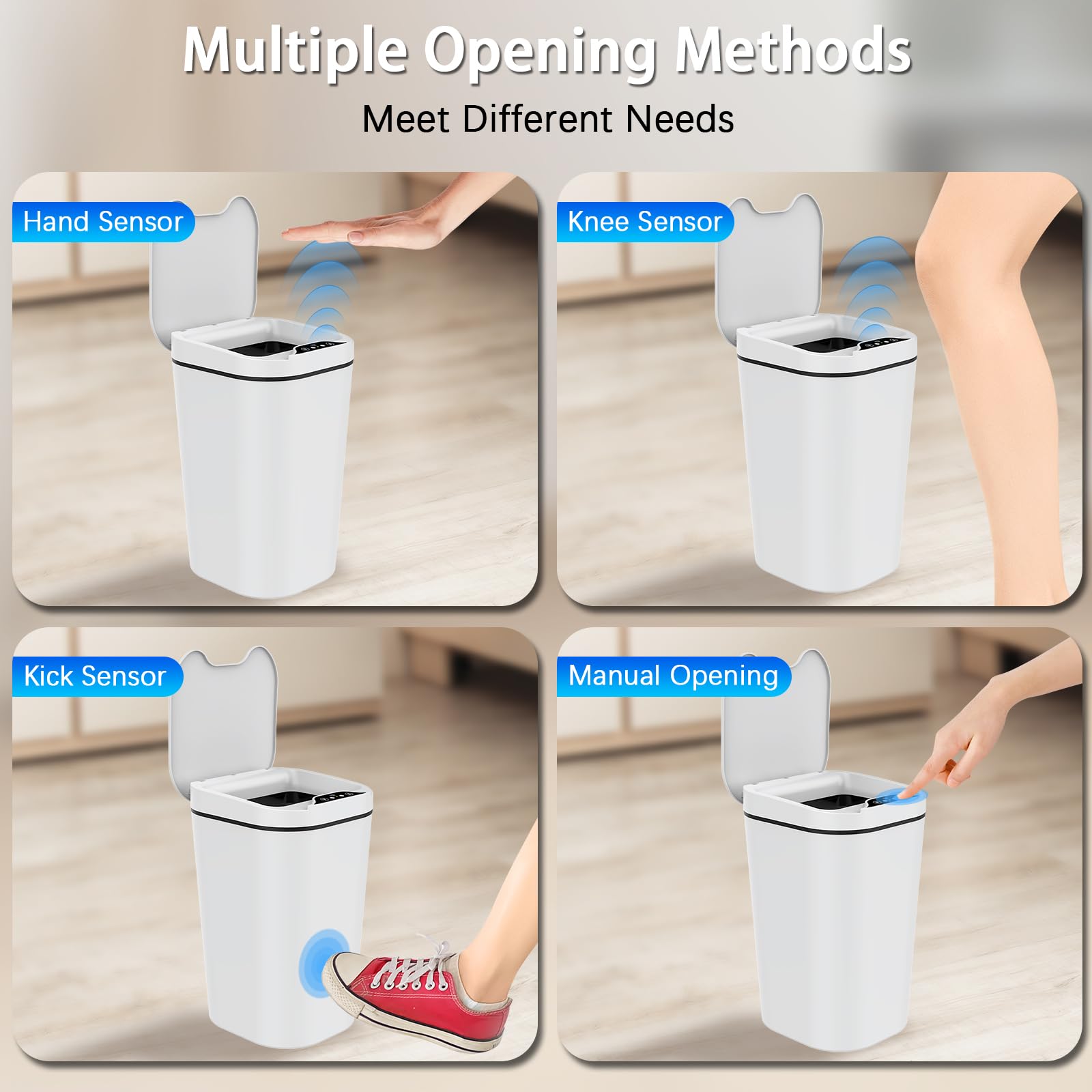 2 Pack Automatic Motion Sensor Trash Can with Lid - 2.5 Gallon Touchless Electric Garbage Bin, Slim Waterproof Waste Basket for Bathroom, Bedroom, Office & Kitchen (White) | Hands-Free Convenience for Hygiene & Small Spaces