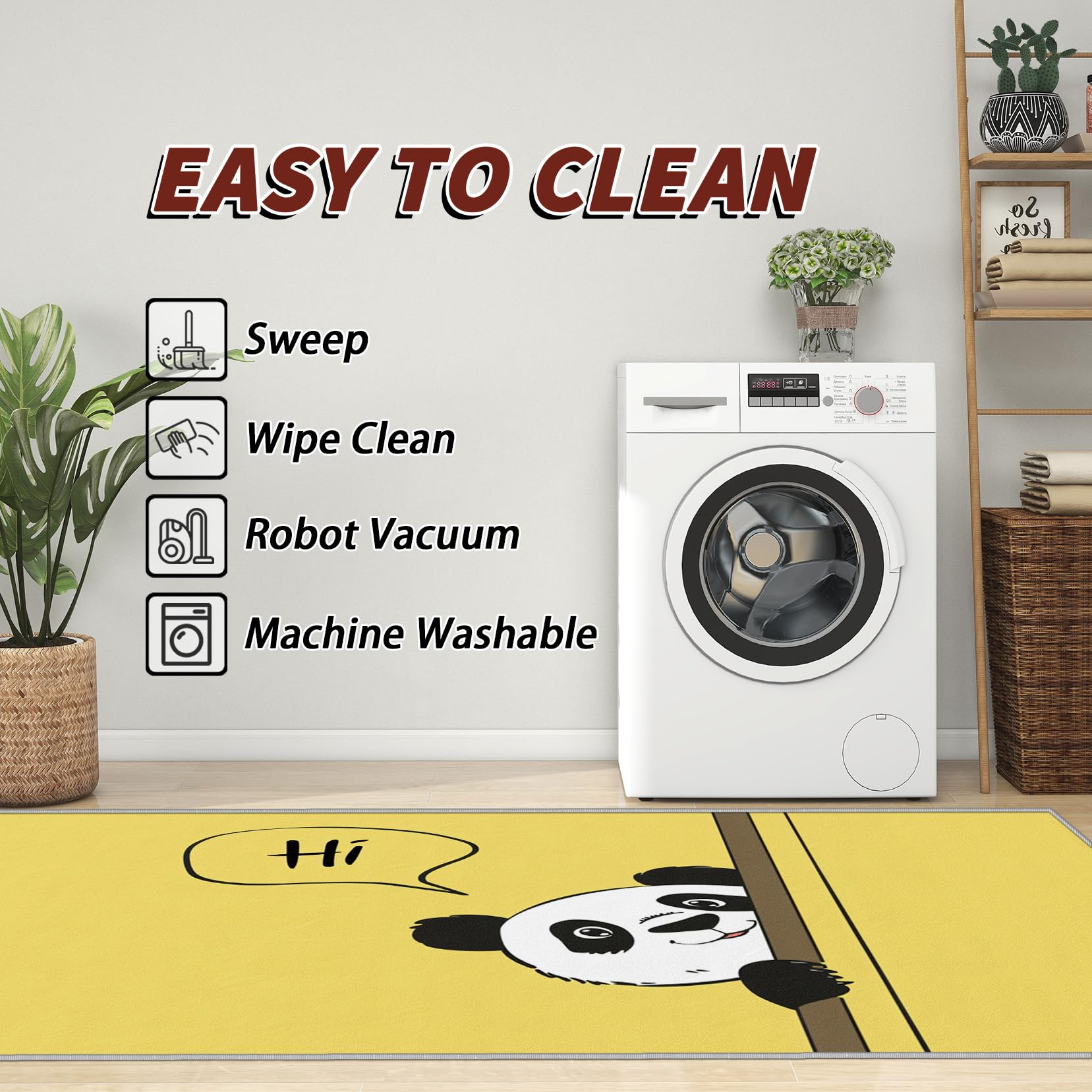 SherAvant 7x9 Panda Area Rug for Kids Rooms - Cute Cartoon Animal Nursery Rug - Kawaii Yellow Playroom Carpet - Soft Baby Floor Mat for Bedroom Decor & Gifts - Perfect for Toddler Play Areas, Daycare Centers & Cozy Home Decor