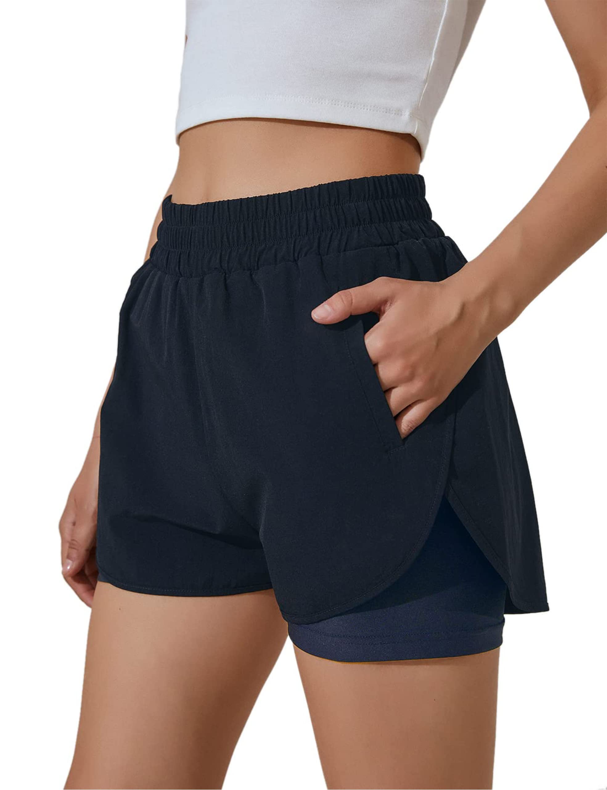 BMJL Women's High Waisted Running Shorts with Elastic Waistband & Pockets - Breathable Athletic Workout Shorts for Gym, Jogging, Yoga & Outdoor Sports