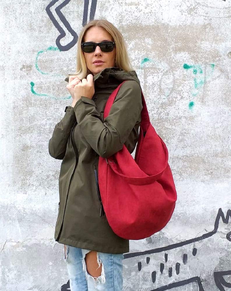 Stylish Red Hobo Bag with Adjustable Strap - Large Crossbody, Shopping, Work & School Bag in Eco Suede & Vegan Faux Leather - Perfect for Daily Commute, Office & Casual Outings