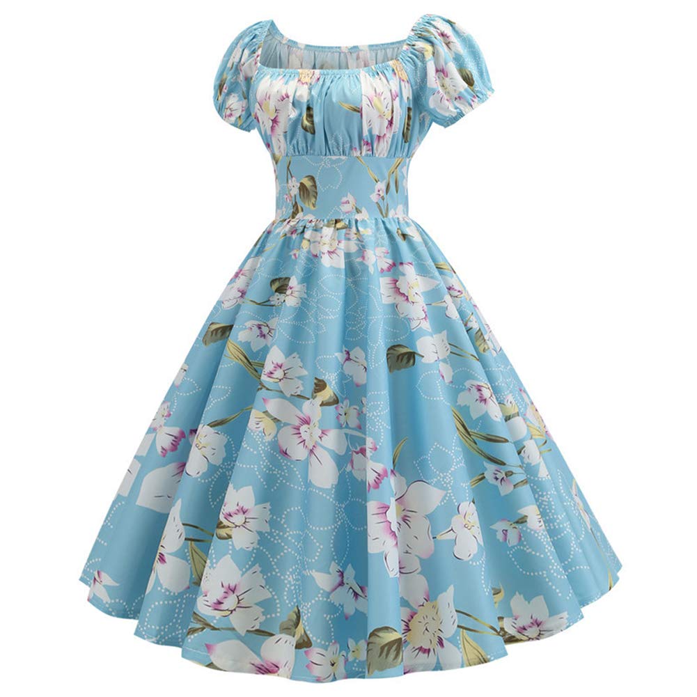 Chowsir Women's 1950s Vintage Square Neck Floral Print Pleated Midi Dress - Retro Cocktail Party Dress for Evening Events, Date Nights & Special Occasions