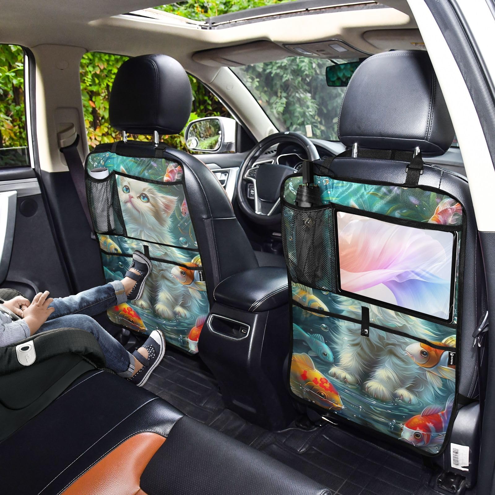 ODAWA Universal Car Back Seat Protector for Pets & Fish - Waterproof Durable Seat Cover Organizer with Storage Pockets | Perfect for Road Trips, Pet Travel & Grocery Hauling