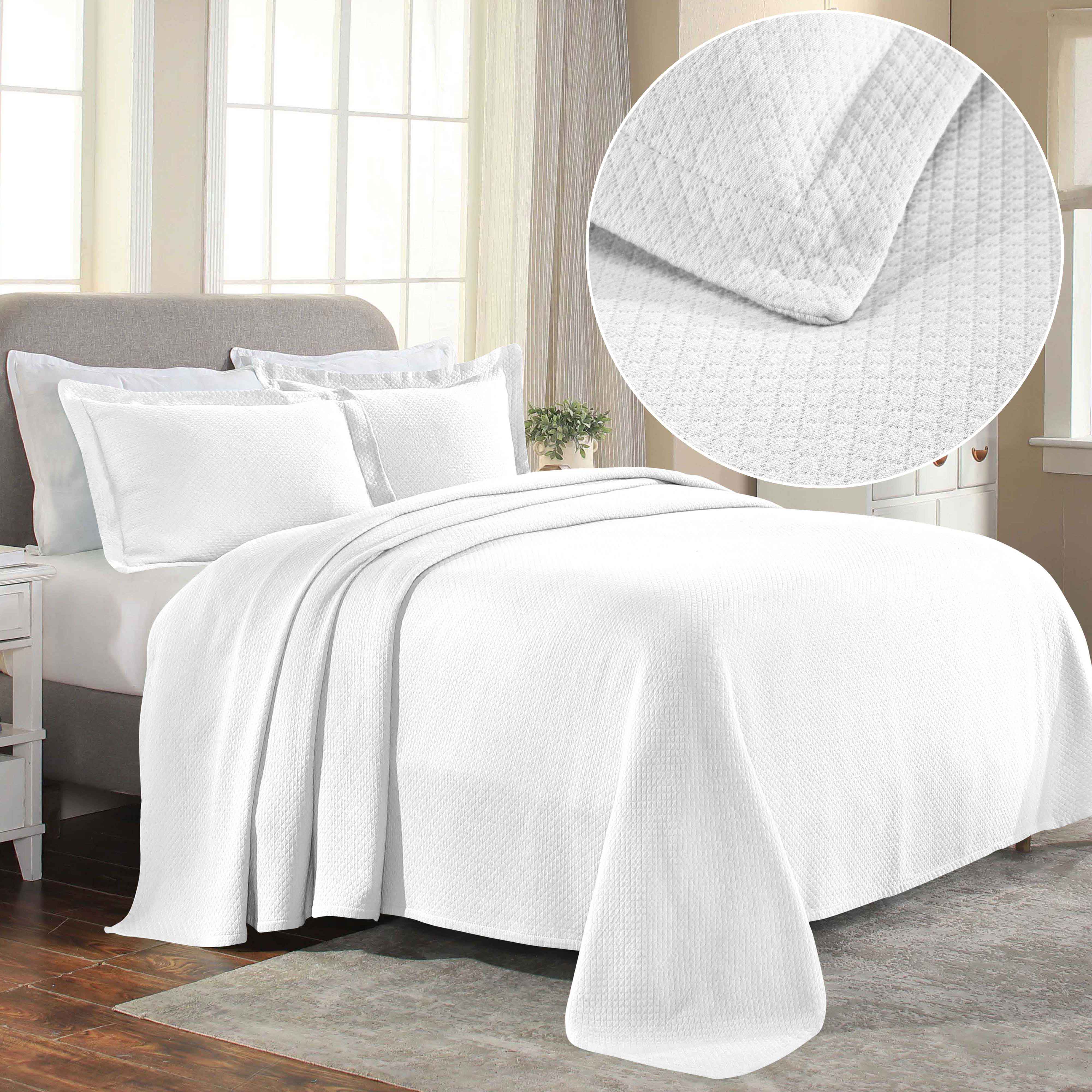 Luxury Jacquard Matelassé Cotton Diamond Solitaire Bedspread Set - Queen Size Bedding Coverlet for Master Bedroom, Guest Room & Hotel Decor