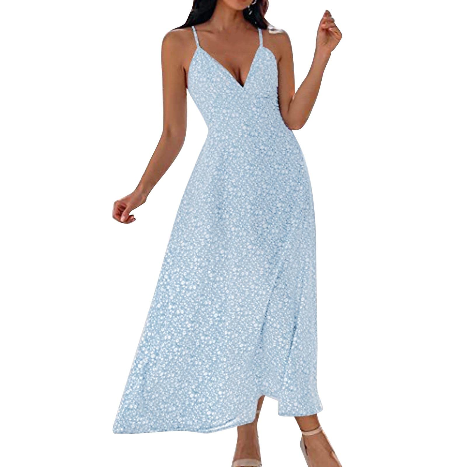 Women's Business Dress with Pockets - Sleeveless Floral Print V-Neck Backless Dress with Side Slit | Perfect for Office Wear, Summer Parties & Casual Outings