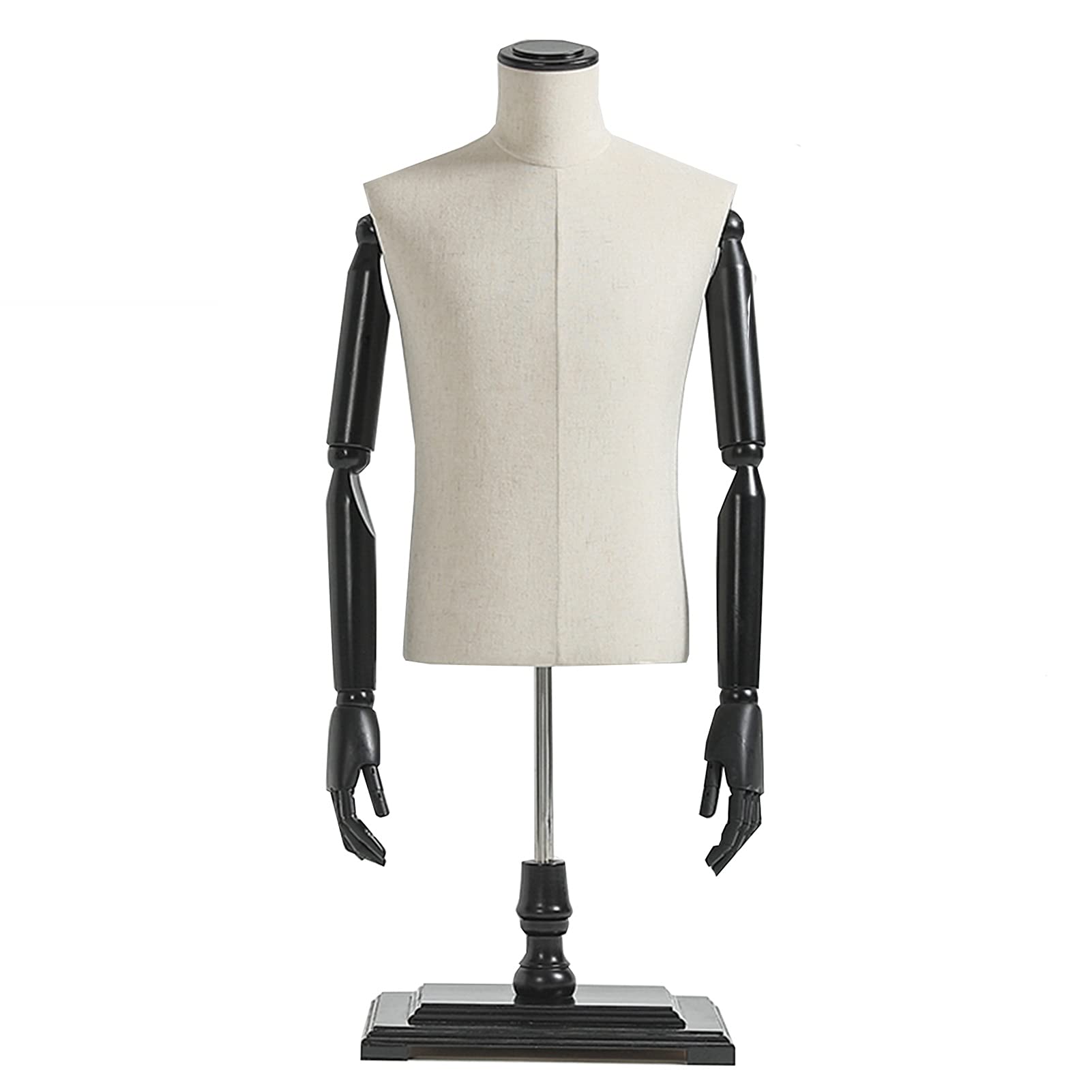 Adjustable Dress Form Mannequin with Arms, 90-135cm Height, Detachable Plastic Stand & Wooden Base - Perfect for Fashion Design, Tailoring, Display & Photography (Black Base)