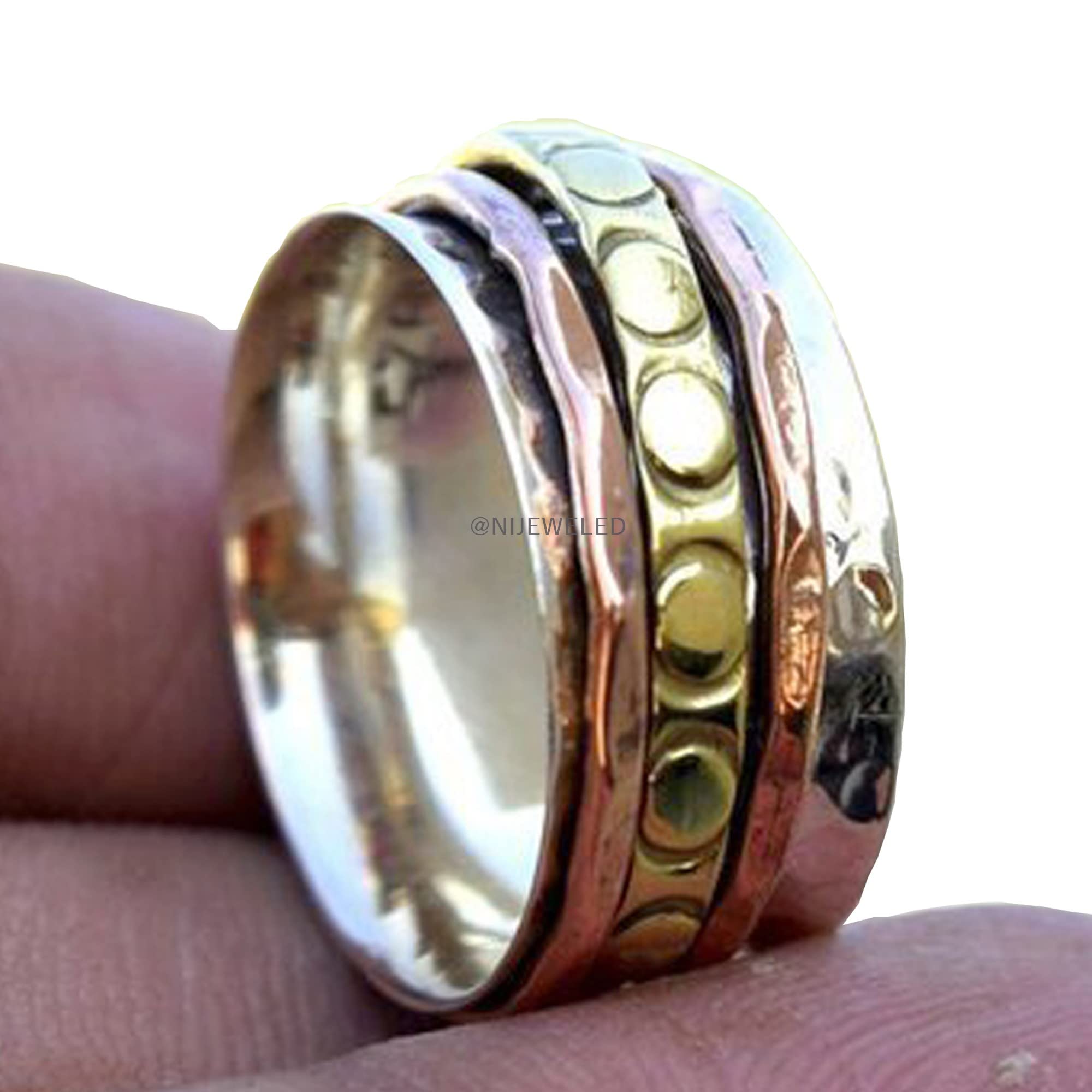 Elegant Spinner Ring for Women - 925 Sterling Silver, Brass & Copper Anxiety Relief Ring - Stress Relief & Meditation Jewelry - Perfect for Daily Wear, Gifts & Relaxation
