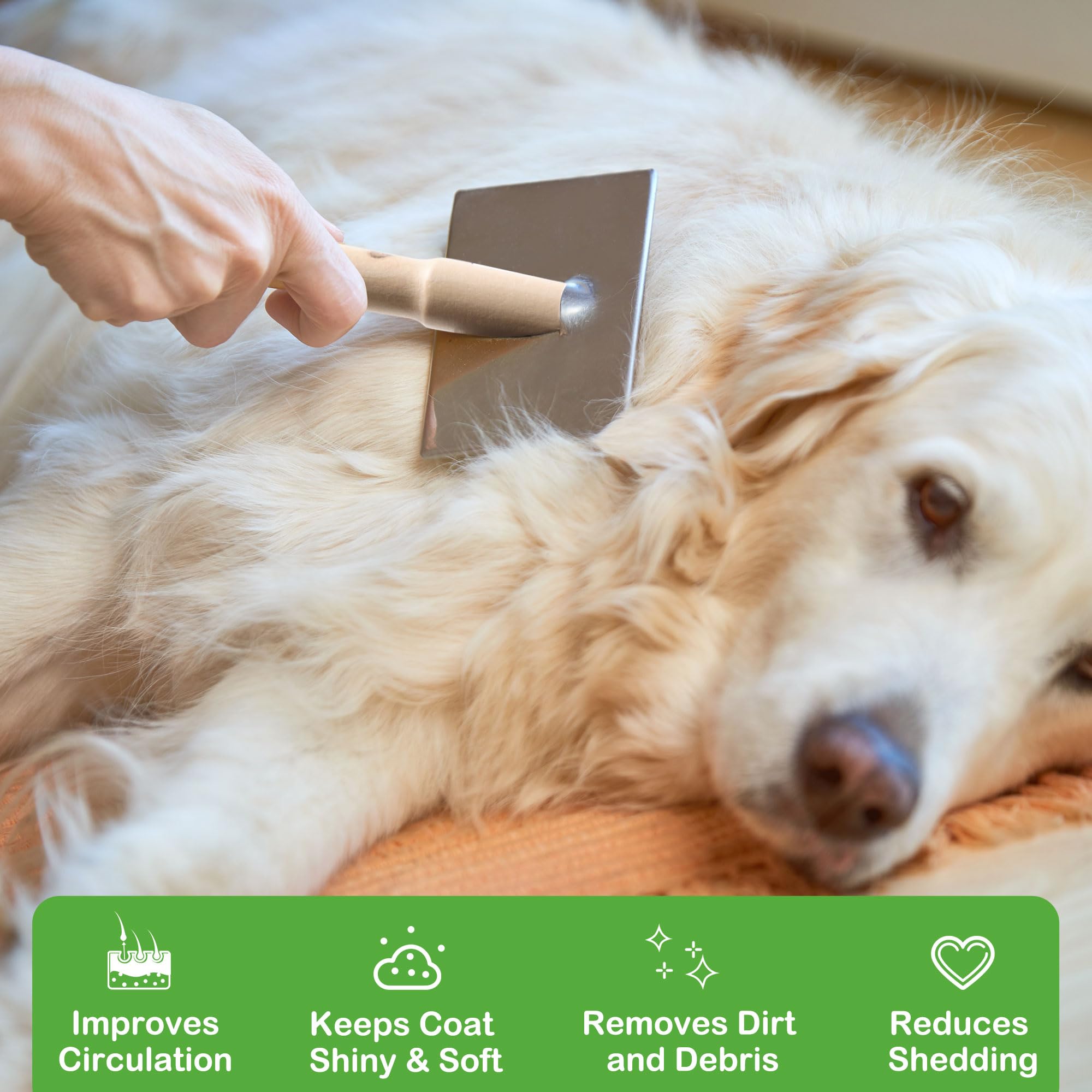 Self Cleaning Dog Slicker Brush with Wooden Handle - Grooming Brush for Long & Short Haired Dogs & Cats - Pet Hair Removal & Shedding Tool (Beige, 1PC) - Perfect for Daily Grooming & Reducing Pet Hair at Home