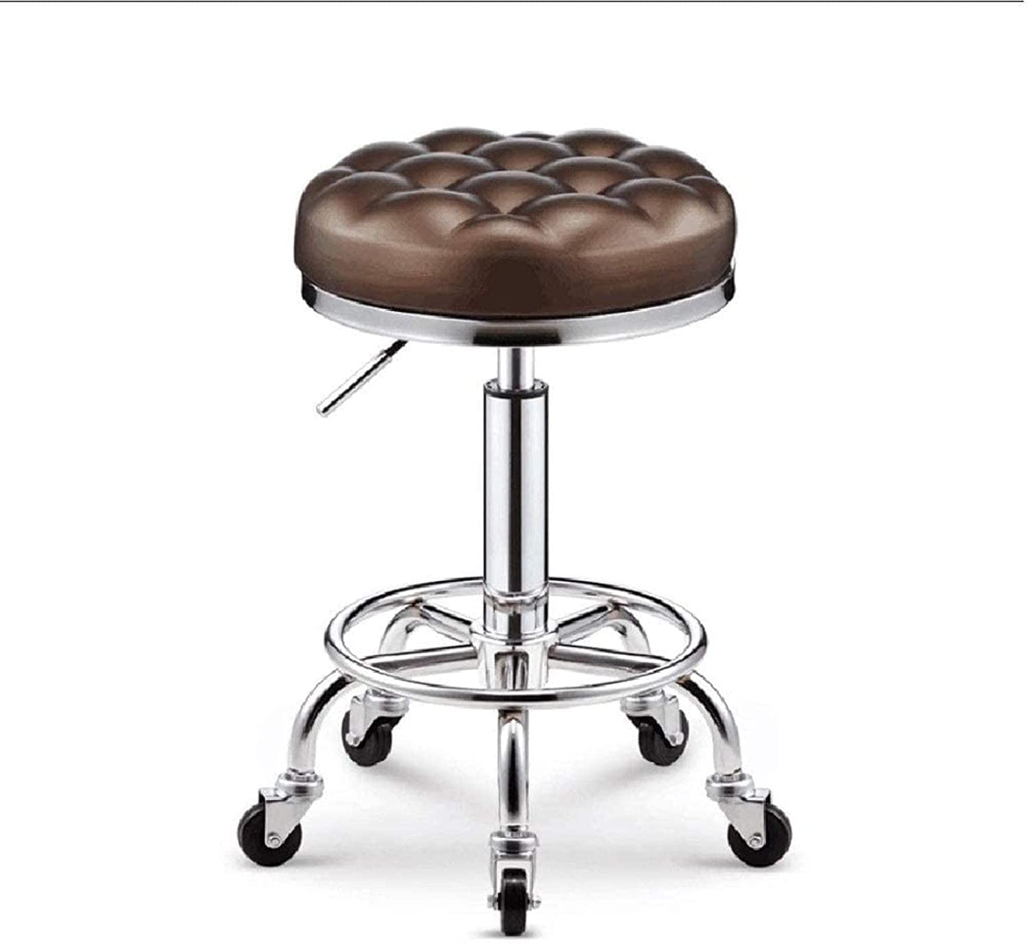 DYCIN Adjustable Hydraulic Swivel Stool with Wheels - Brown - Ergonomic Rolling Office Chair for Home & Workspace, Perfect for Desk, Computer, Gaming, and Crafting Stations