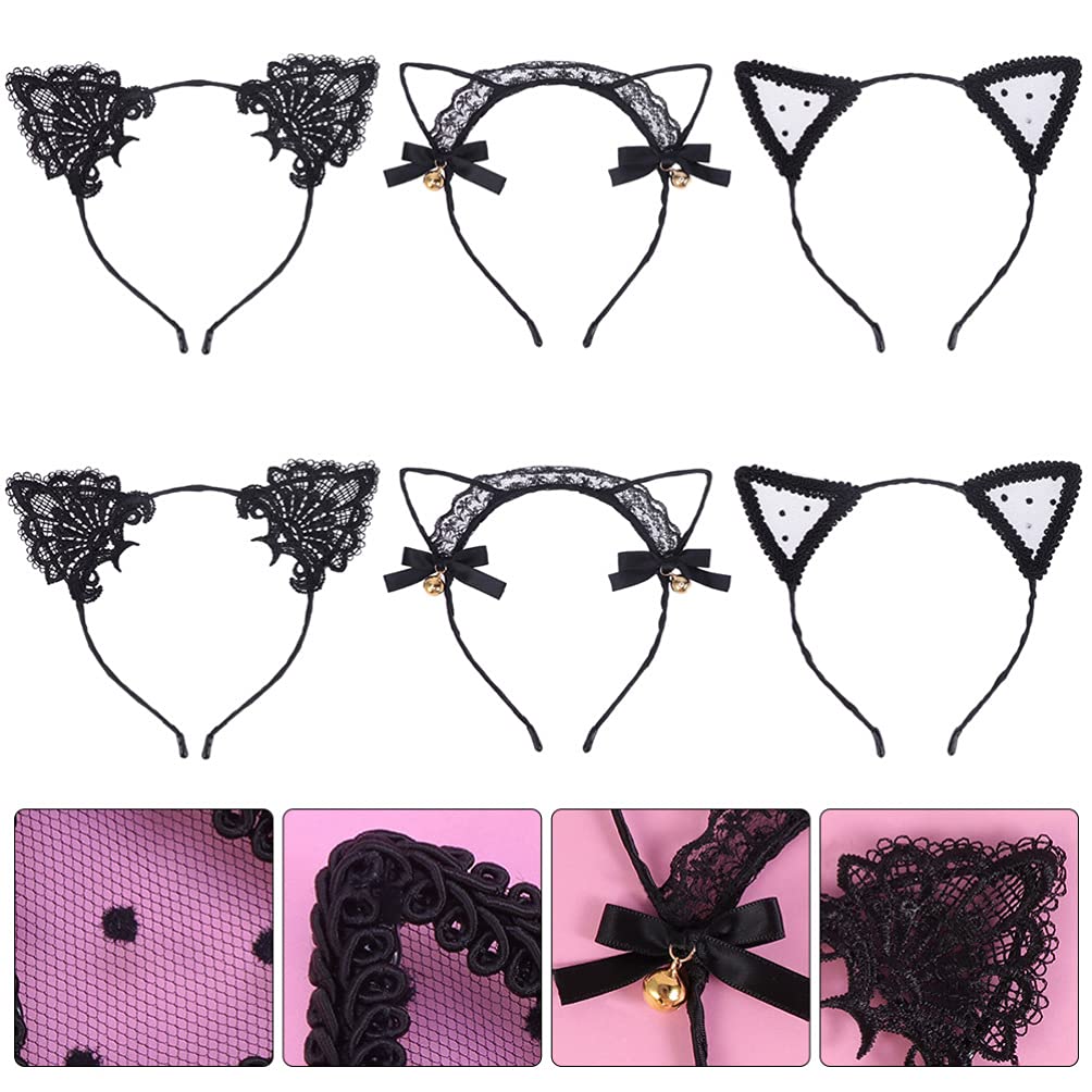 FOMIYES 6pcs Cat Ear Headbands for Women - Halloween Costume Accessories, Lace Hairbands for Cosplay, Animal Ears Headpiece for Parties & Dress Up - Perfect for Halloween, Cosplay, Themed Events & Photo Shoots