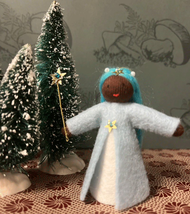 2023 Handmade Black & Blue Wishing Fairy Doll - Waldorf Style Felt Fairy Toy for Kids | Magical Gift for Birthdays, Christmas & Imaginative Play