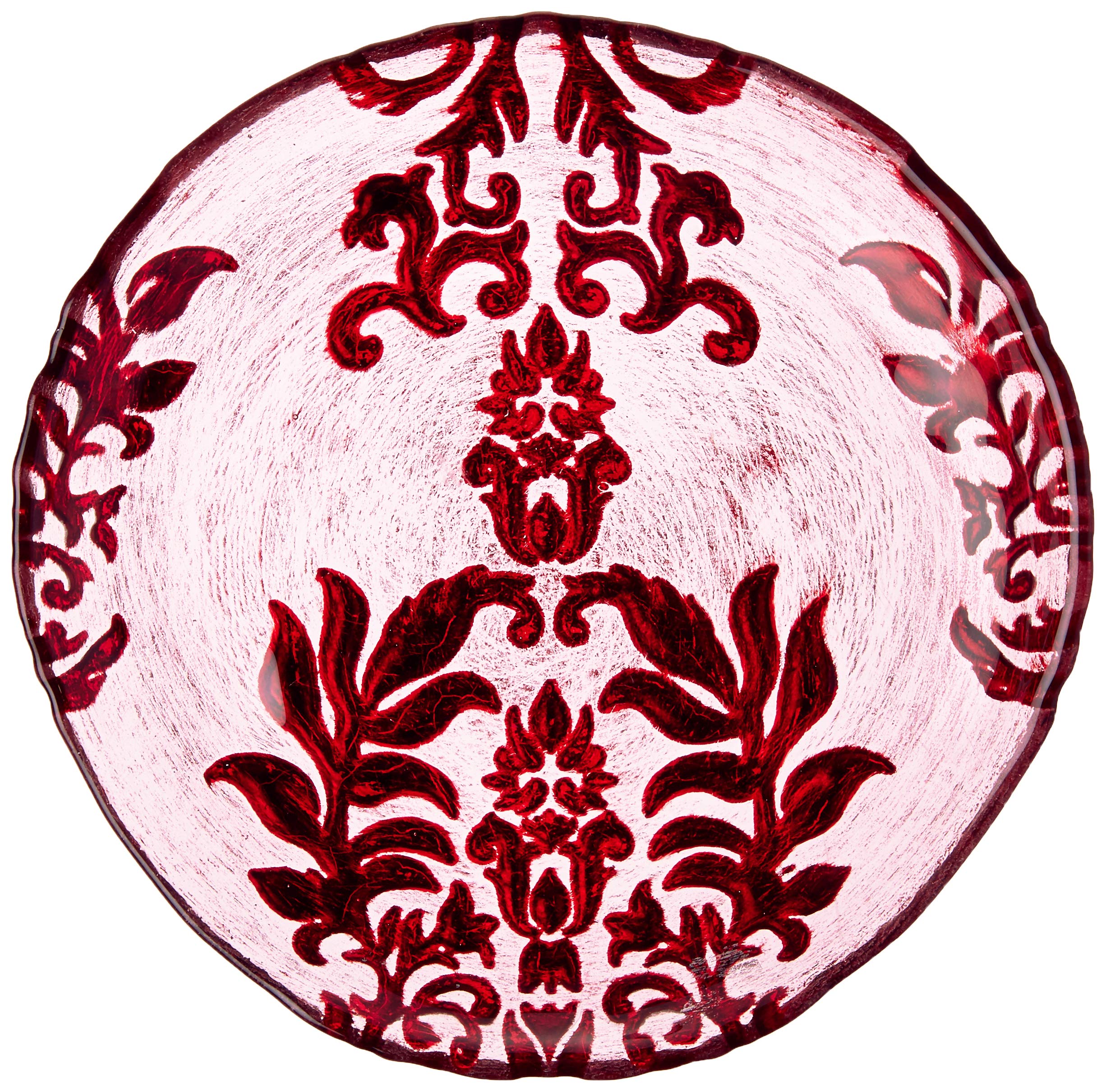 Red Pomegranate Damask Canape Plate - 6.5 Inch Elegant Red Velvet Appetizer Dish for Parties, Weddings & Holiday Entertaining