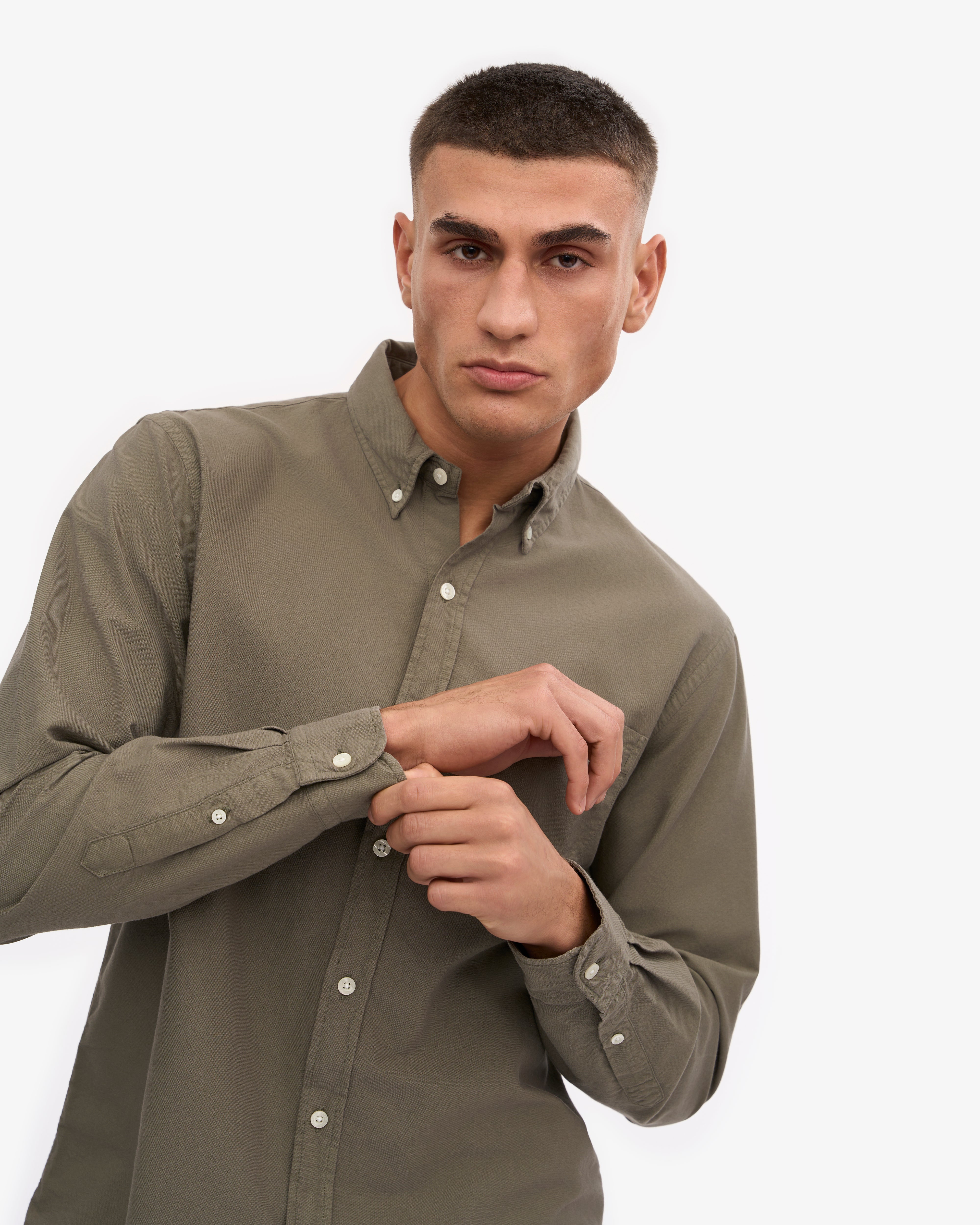 Organic Cotton Button Down Shirt for Men - Dusty Olive Green Casual Wear for Office & Outdoor Activities