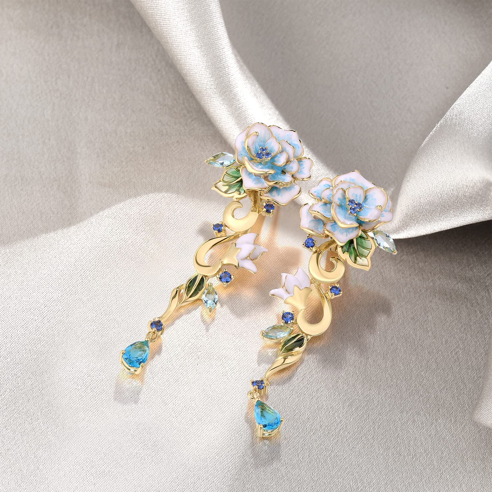 Santuzza 925 Sterling Silver Gemstone Enamel Flower Earrings for Women | Handmade Dainty Floral Jewelry | Perfect Gift for Birthday, Anniversary & Valentine's Day | Elegant Everyday Wear & Special Occasions