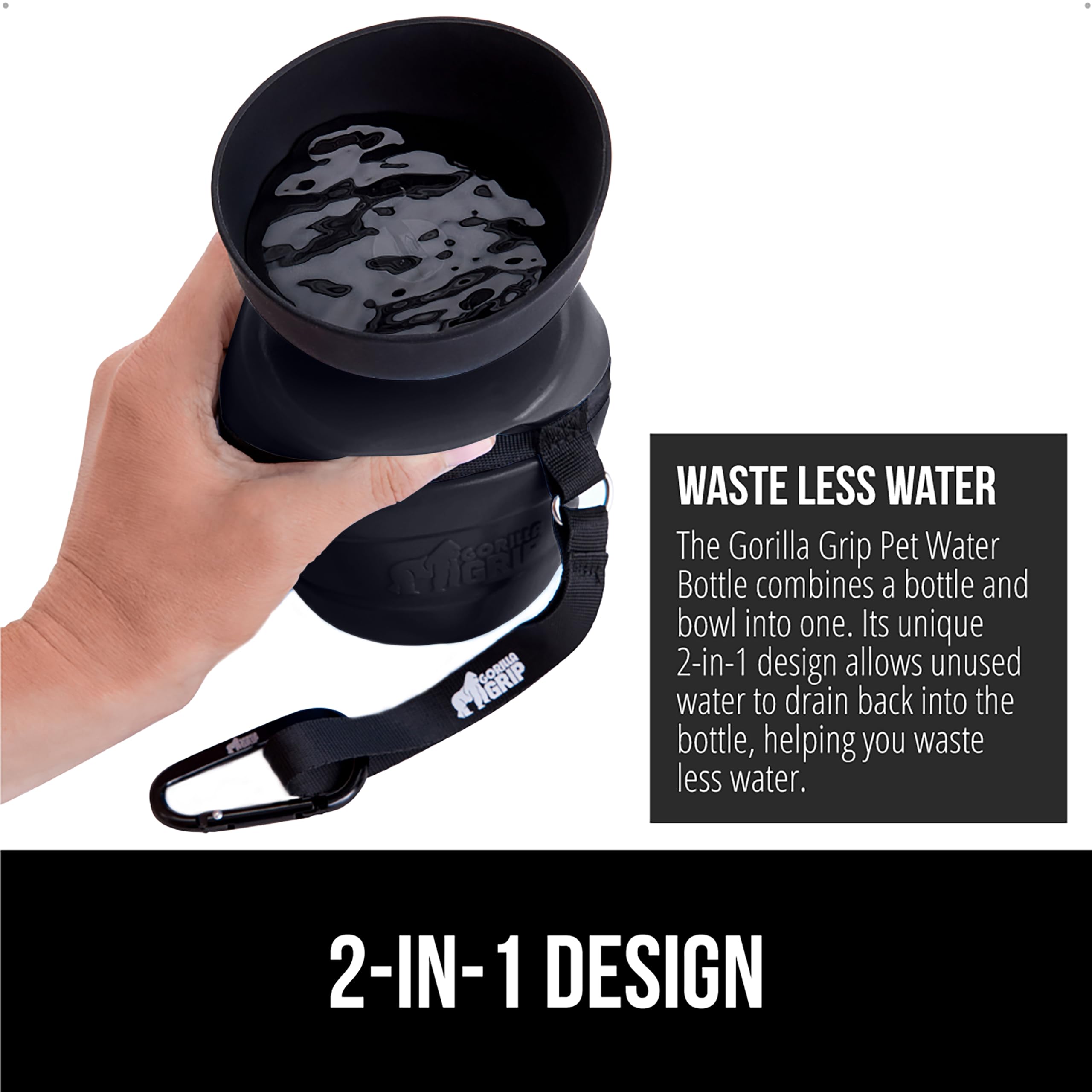 GORILLA GRIP 12oz Leak Proof Dog Water Bottle with Portable Bowl - BPA Free Food Grade Silicone Pet Travel Water Dispenser for Hiking, Camping & Outdoor Adventures - Essential Puppy Accessories for Active Dogs