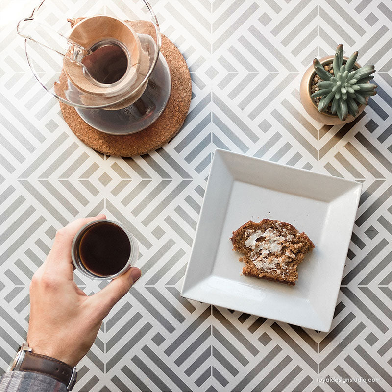 Decorative Illusion Tile Furniture Stencil for DIY Home Decor - Perfect for Wood, Walls & Craft Projects