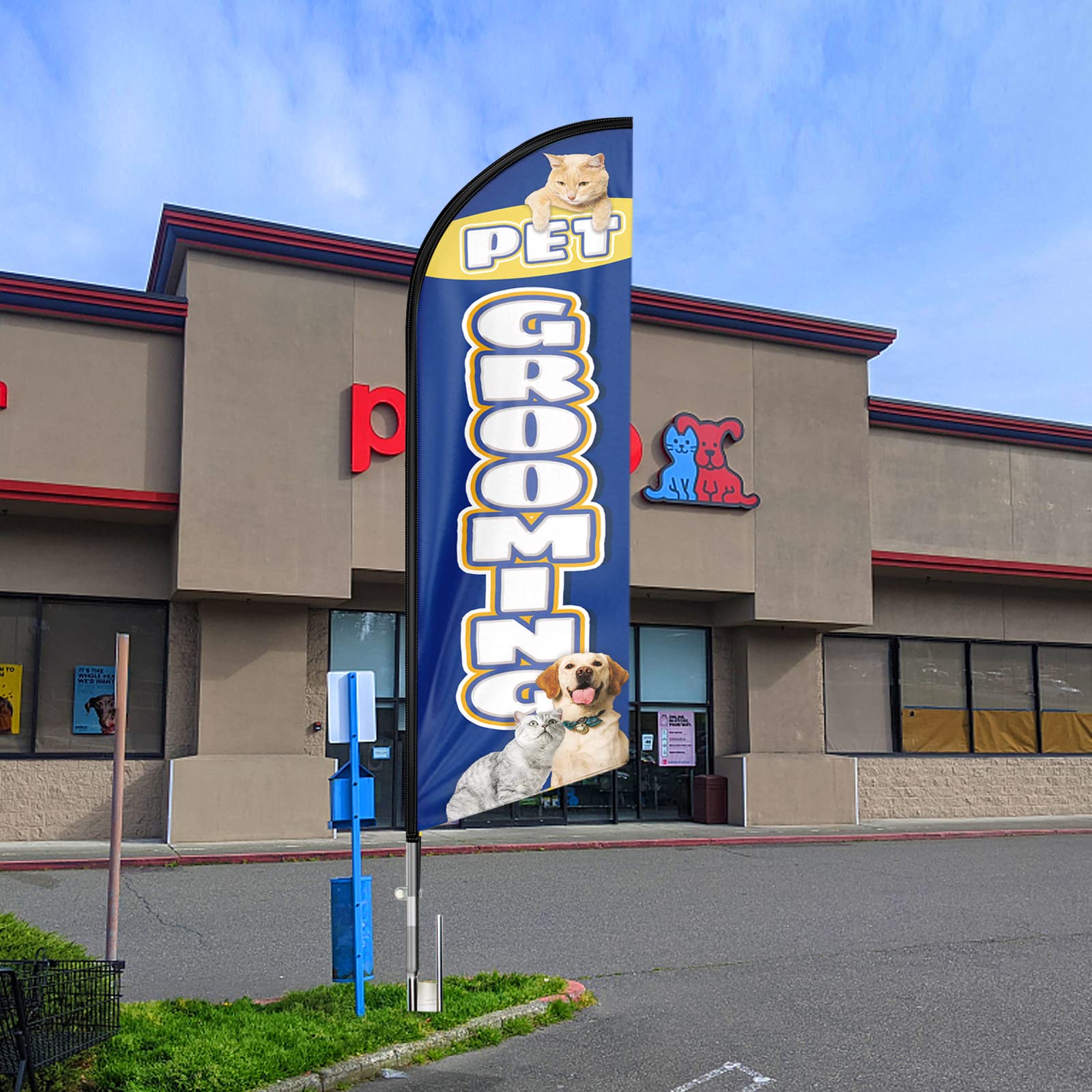 11FT Pet Grooming Feather Flag Kit - Advertising Sign for Pet Stores & Grooming Businesses - Outdoor Use