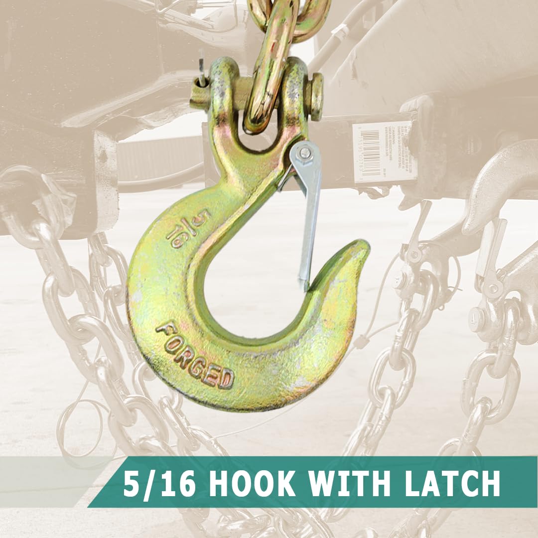 5/16” x 35” Trailer Safety Chains - 2 Pack Grade 70 Transport Chain with Clevis Hooks for Towing, Boat Trailers & Utility Hauling - Heavy Duty Vehicle Accessories