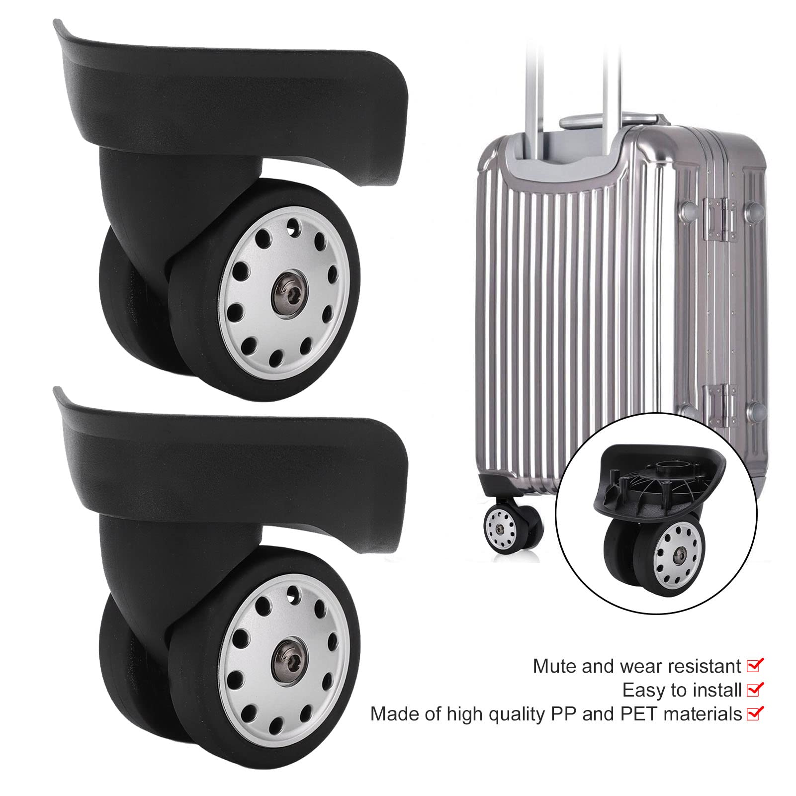 Alomejor A88 Replacement Luggage Wheels - 1 Pair Large Porous Suitcase Casters for Travel Bags (Black) | Durable Spinner Wheels for Smooth Airport Maneuvering & Heavy Duty Luggage Repair