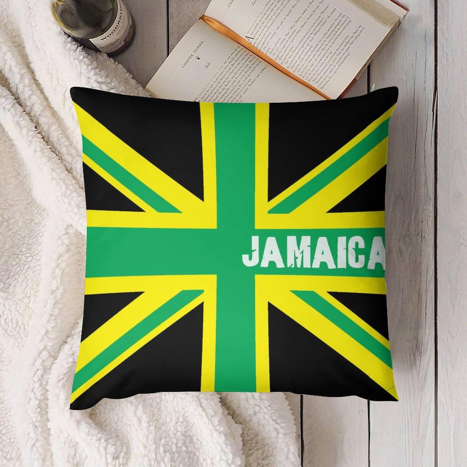 Jamaican Flag Plush Pillow Covers - Soft & Smooth 26x26 Inch Cushion Cases for Sofa, Bed (Set of 4) - Perfect for Home Decor, Caribbean Themed Parties & Jamaican Pride Displays