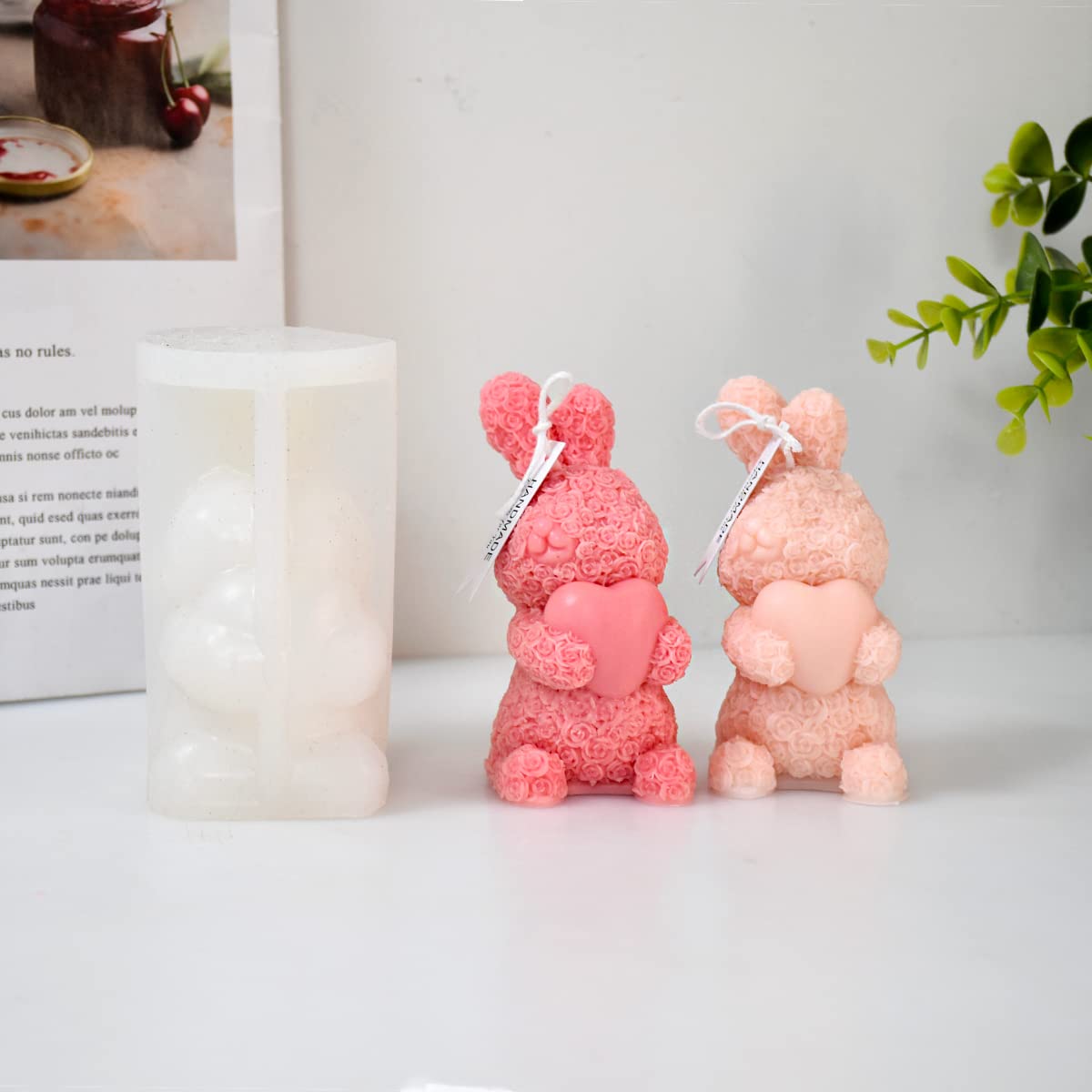 3D Rose Rabbit Candle Silicone Mold for DIY Candles, Wax, Soap, Resin Crafts - Perfect for Home Decor, Wedding Favors & Gift Making