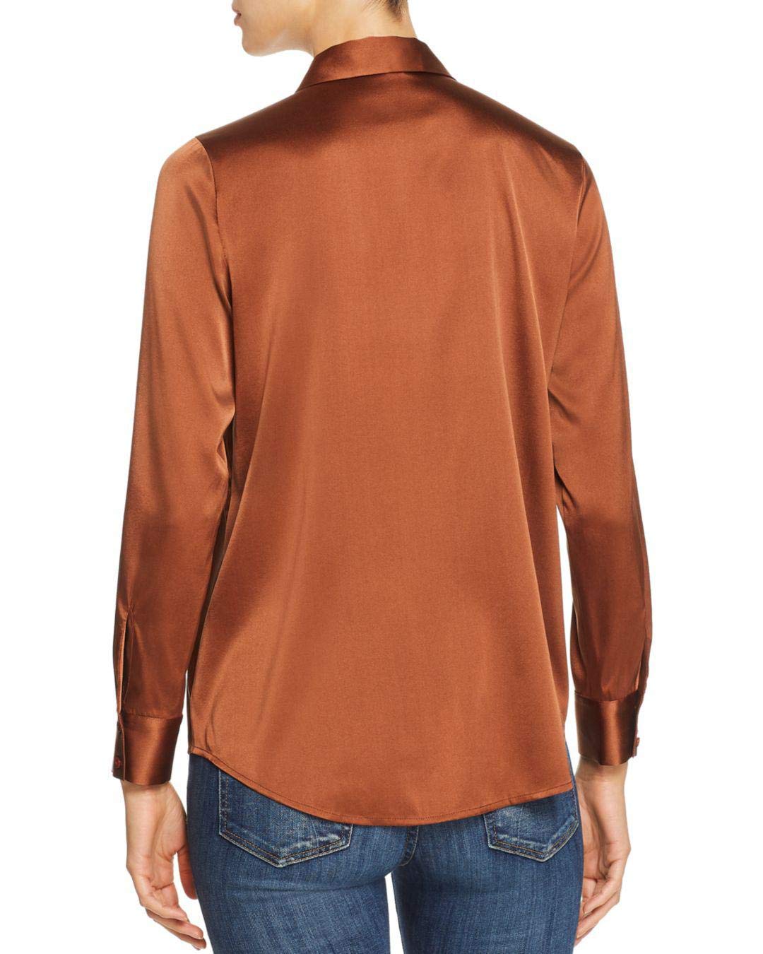 Eileen Fisher Women's Charmeuse Button-Up Shirt - Soft Silk Blouse in Brown, Size Medium - Perfect for Office Wear & Casual Outings