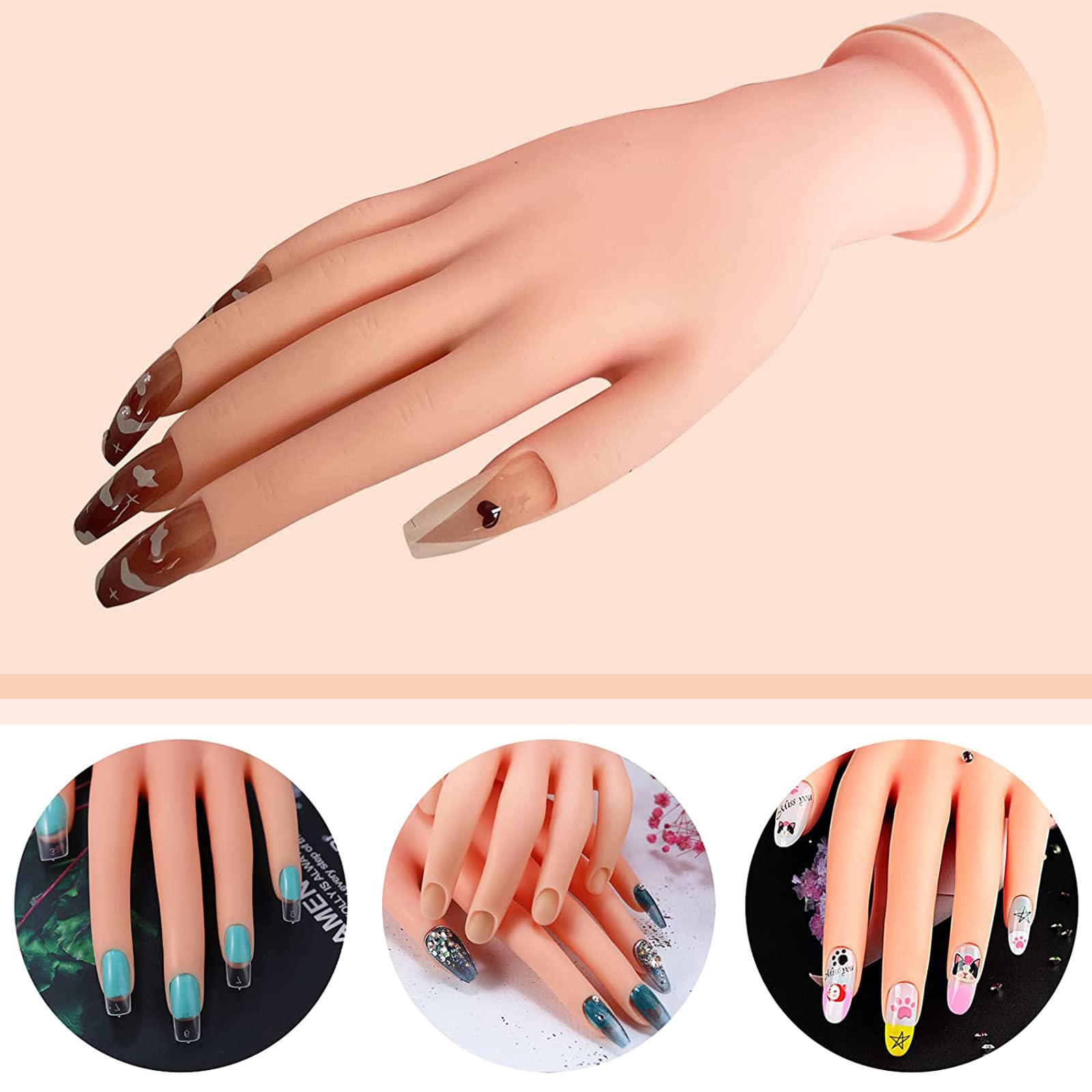 Flexible Bendable PVC Nail Practice Mannequin Hands - 2pcs Left Hand Female Mannequins for Acrylic Nail Training, Nail Art Practice & Salon Display | Perfect for Nail Technicians, Students & Home Use