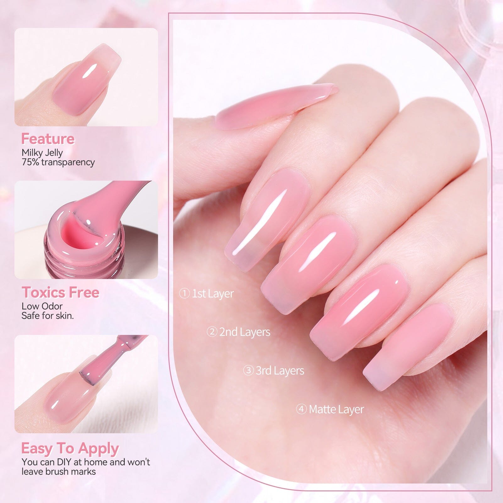 Hema-Free Milky Jelly Gel Nail Polish - Pink Shade #04 (15ml) for Salon & Home Manicure, Long-Lasting Nail Art Design