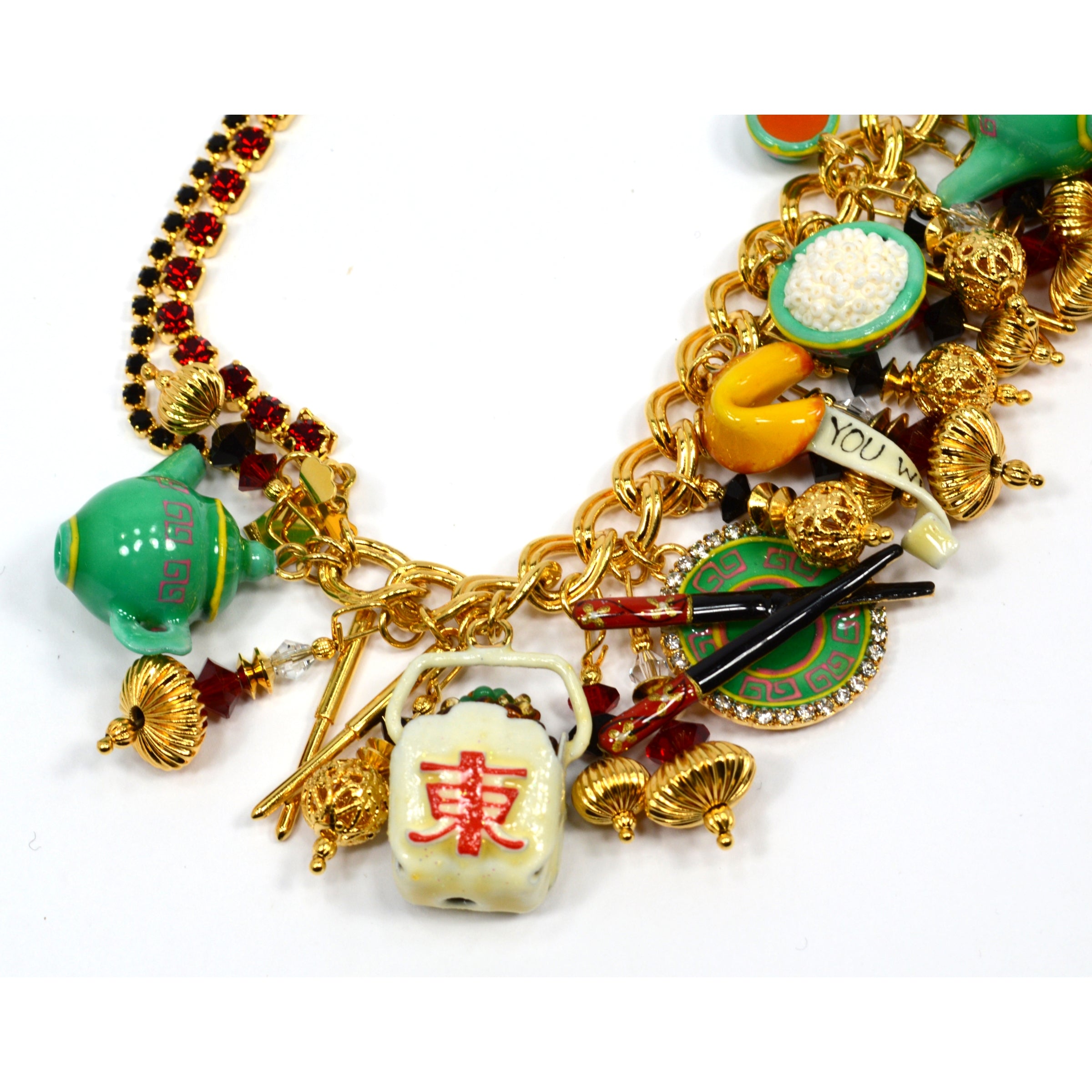 Stylish Chinese Takeout Charm Bracelet with Teapot & Chopsticks - Perfect for Asian-Themed Parties, Gifts, and Fashion Accessories