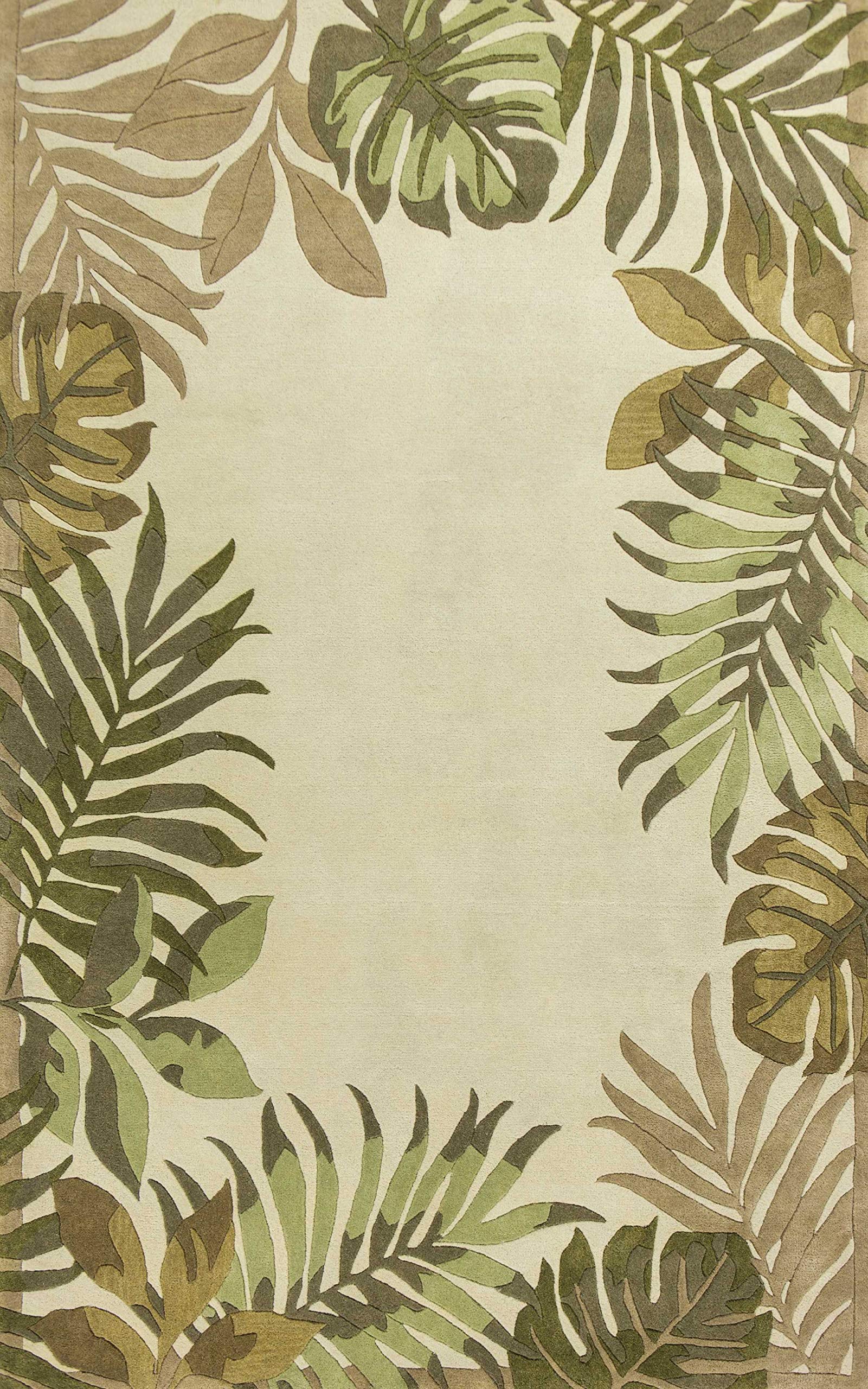 HomeRoots 2' x 4' Ivory Leaves Bordered Wool Area Rug - Soft & Durable Living Room Carpet for Bedroom, Office & Home Decor