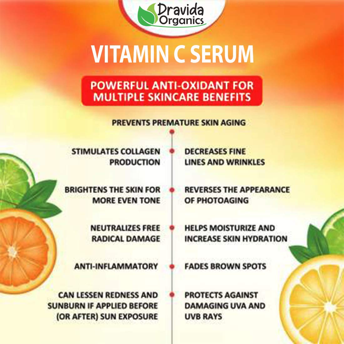 Dravida Organics Professional Vitamin C Serum with Moisturizer - 30ml Anti-Aging Face Serum with Antioxidants, Retinol & Hyaluronic Acid for Soft, Glowing Skin | Day & Night Skincare Routine for Women & Men