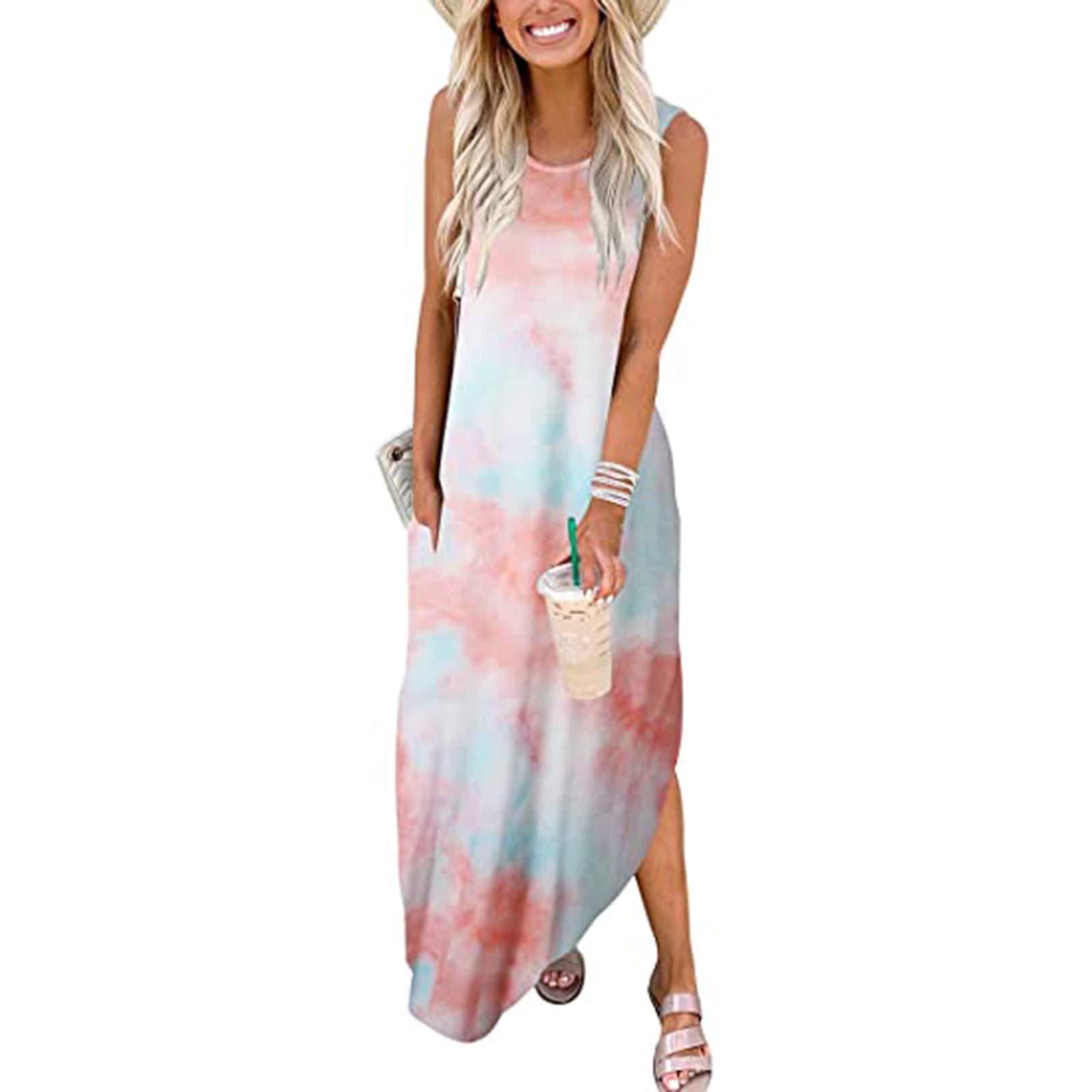 Women's Summer Casual Loose Long Sleeveless Sundress with Pockets - Flowy Maxi Dress for Spring & Summer - Perfect for Beach Vacations, Date Nights & Outdoor Parties