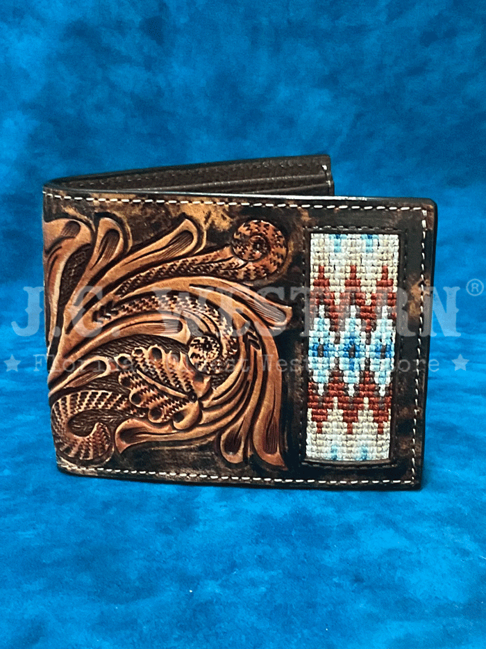 Handmade Men's Leather Bifold Wallet with 3D Scroll Embroidery & Inlay - Premium Brown Genuine Leather - Perfect for Everyday Carry, Gifts & Business Use