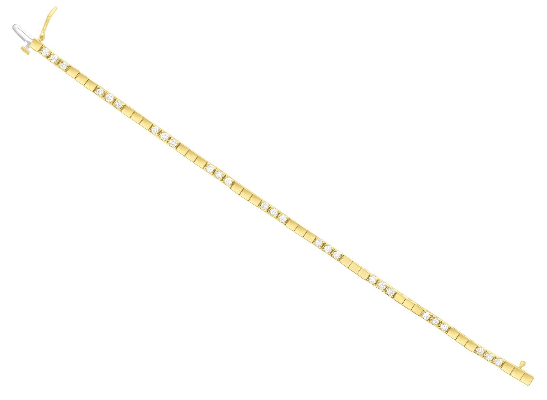 14K Yellow Gold Polished Square Diamond Tennis Bracelet - Elegant Jewelry for Women, Perfect for Weddings, Parties & Special Occasions