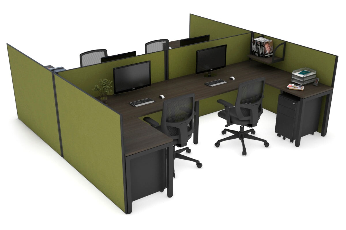 Quadro Square Legs 4-Person Corner Workstation - H Configuration Black Frame [1400L x 1800W with Cable Management] | Perfect for Office, Home Workspace & Collaborative Environments