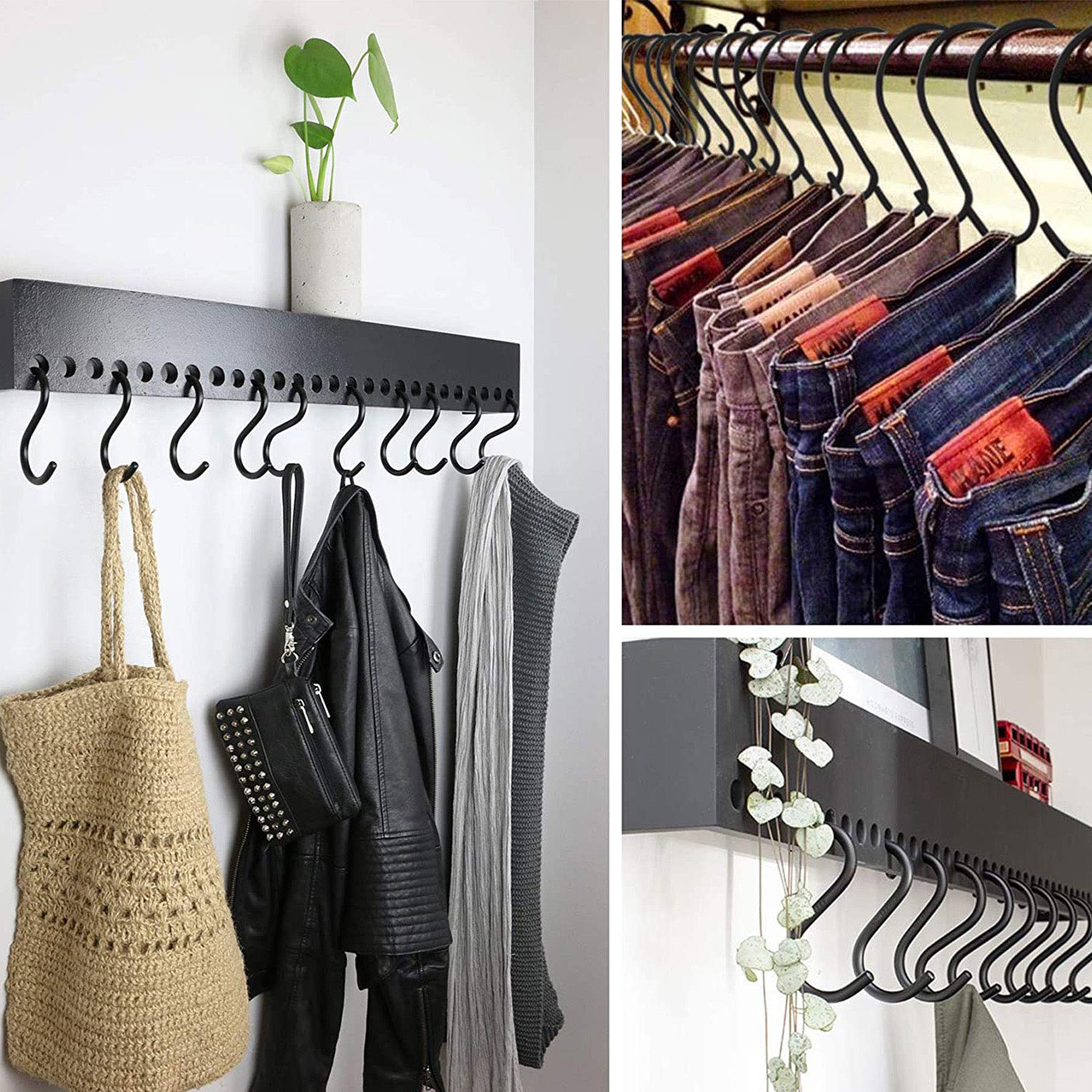10 Pack Heavy Duty 3.5 Inch S Hooks - Black Metal Hanging Hooks for Plants, Lights, Cups & Home Organization - Perfect for Kitchen, Bathroom, Bedroom, Office & Outdoor Use