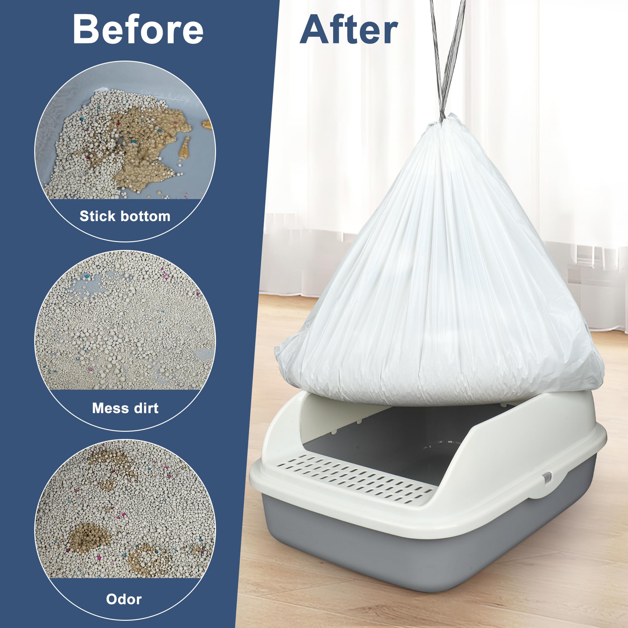 80 Pack Self-Cleaning Cat Litter Box Liners - Drawstring Waste Bags for Automatic Litter Boxes | Durable, Leak-Proof & Easy Cleanup | Perfect for ScoopFree, LitterMaid & Other Self-Cleaning Systems | Keep Your Home Fresh & Odor-Free