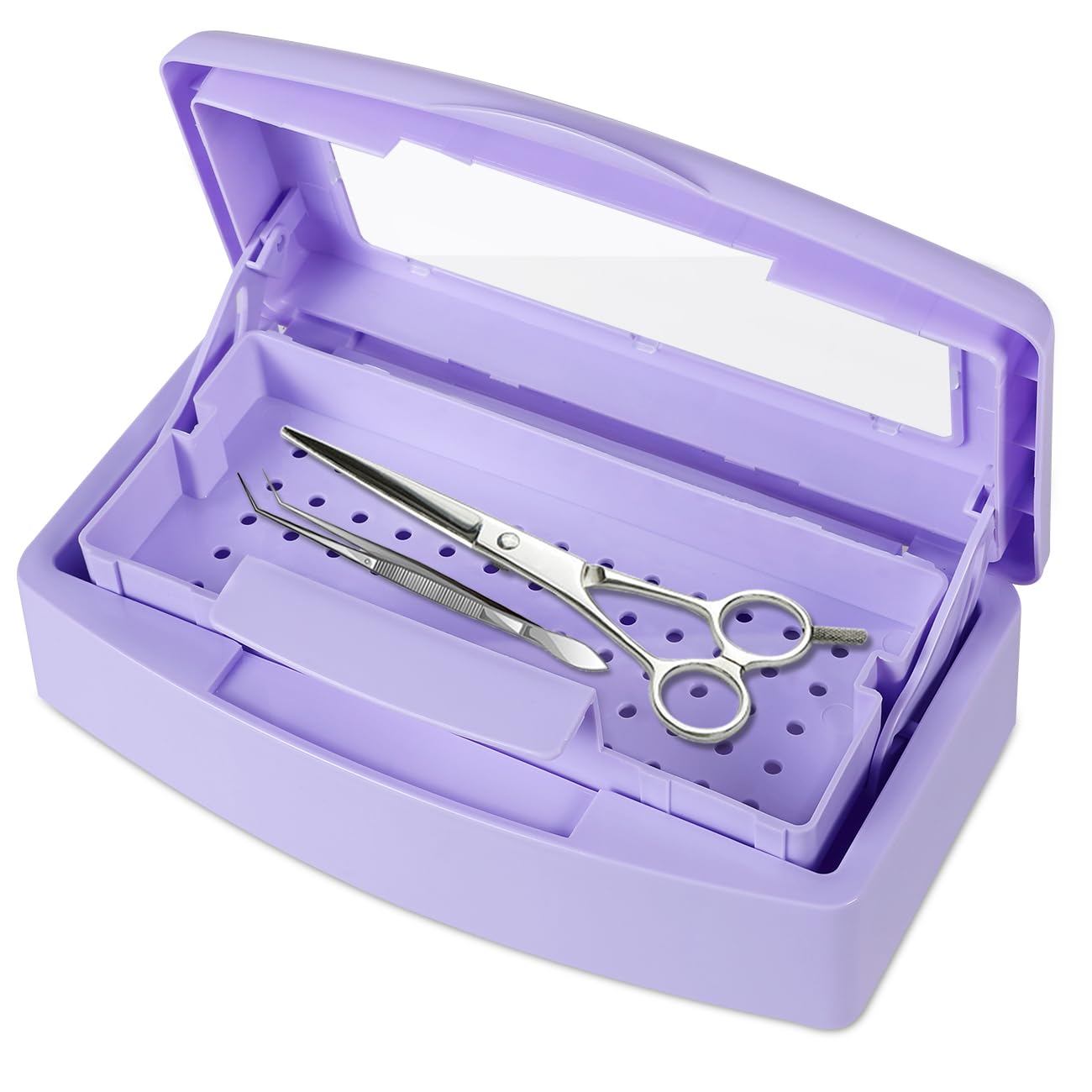 Gusnilo UV Nail Tool Sterilizer Box - Barbicide Disinfectant Jar for Salon & Manicure Equipment - Purple Plastic Disinfectant Container for Nail Tools, Hair Salons & Beauty Centers - Perfect for Sanitizing Clippers, Nail Files & Manicure Tools Between Clients