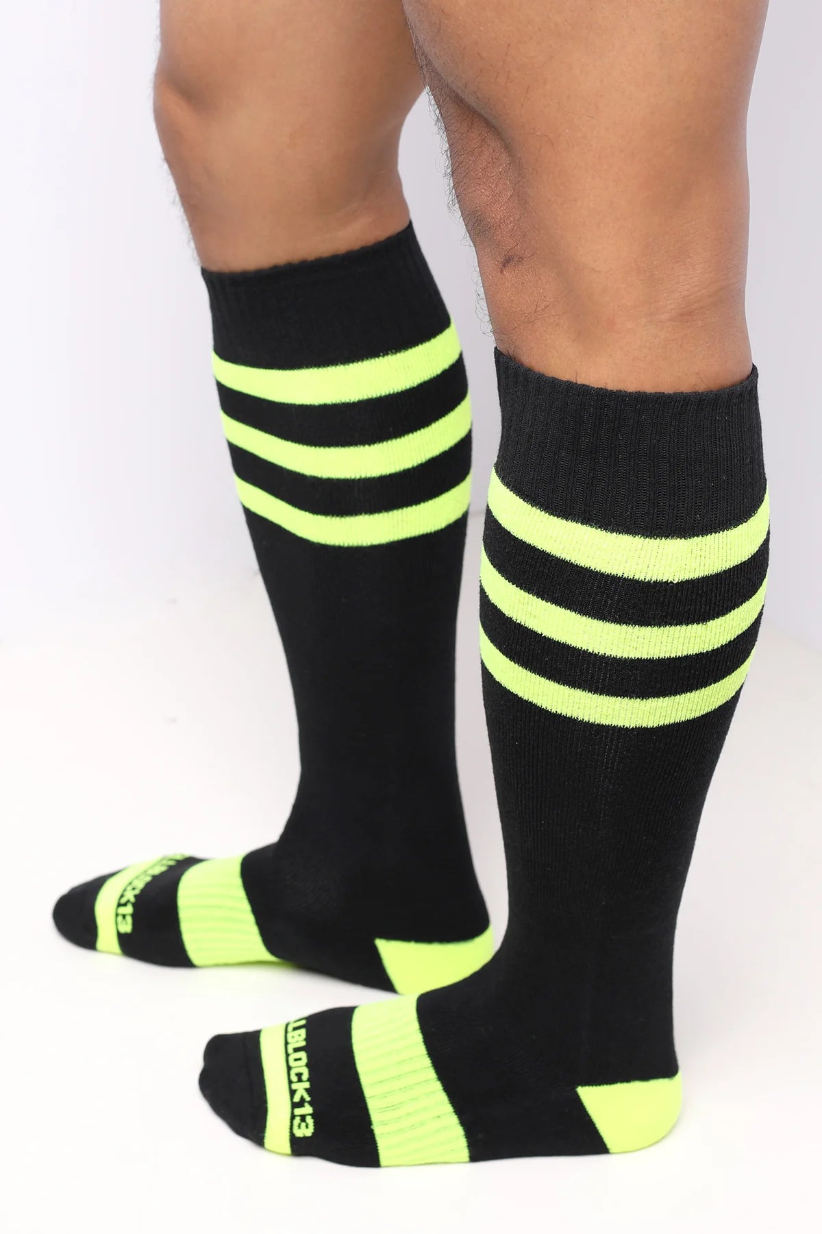 Cellblock 13 Linebacker Knee High Socks - Black/Neon Yellow for Football, Running & Sports Performance | Breathable Compression Socks for Athletes